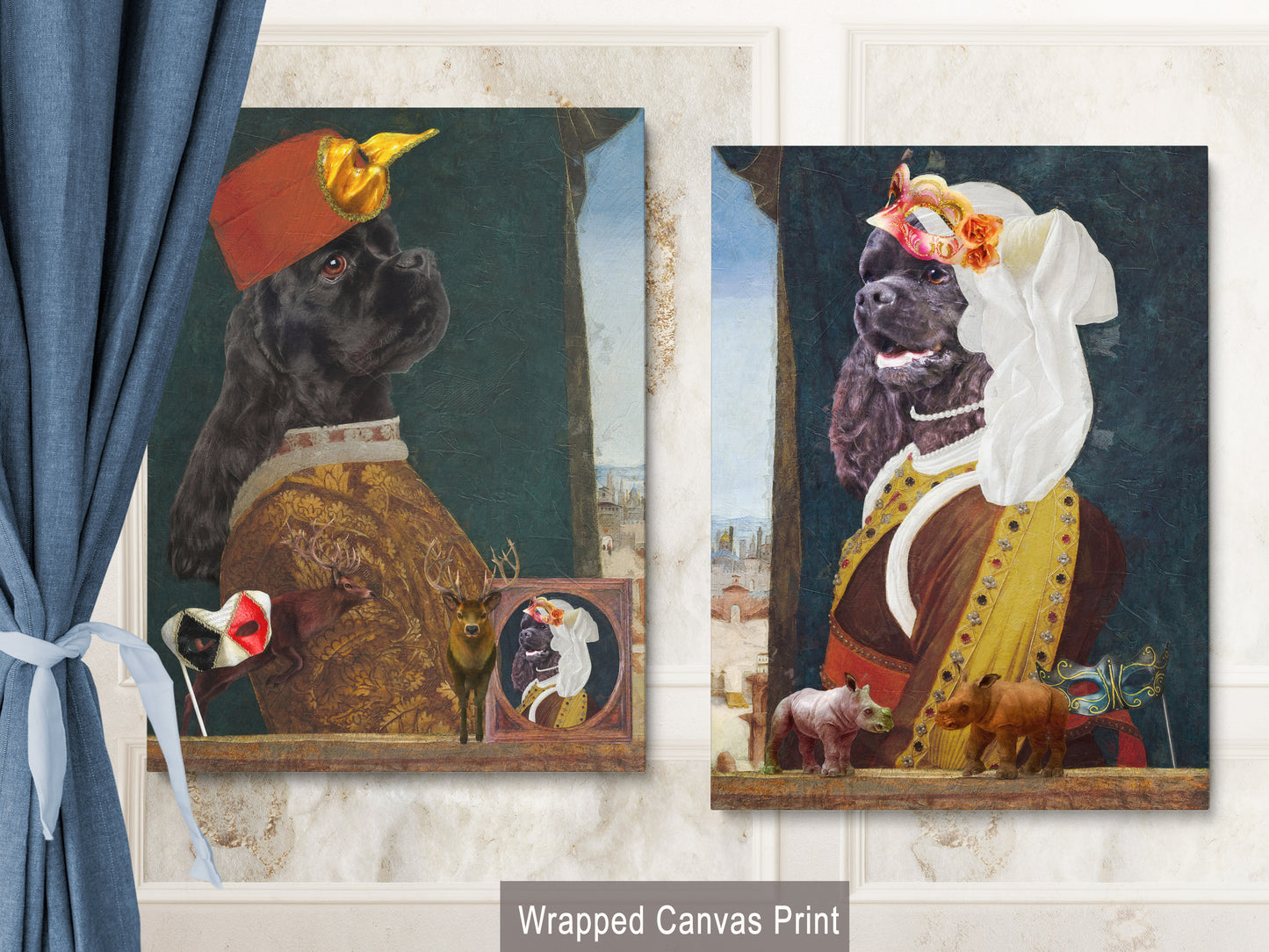 Black Cocker Spaniel Diptych Venetian Renaissance Couple