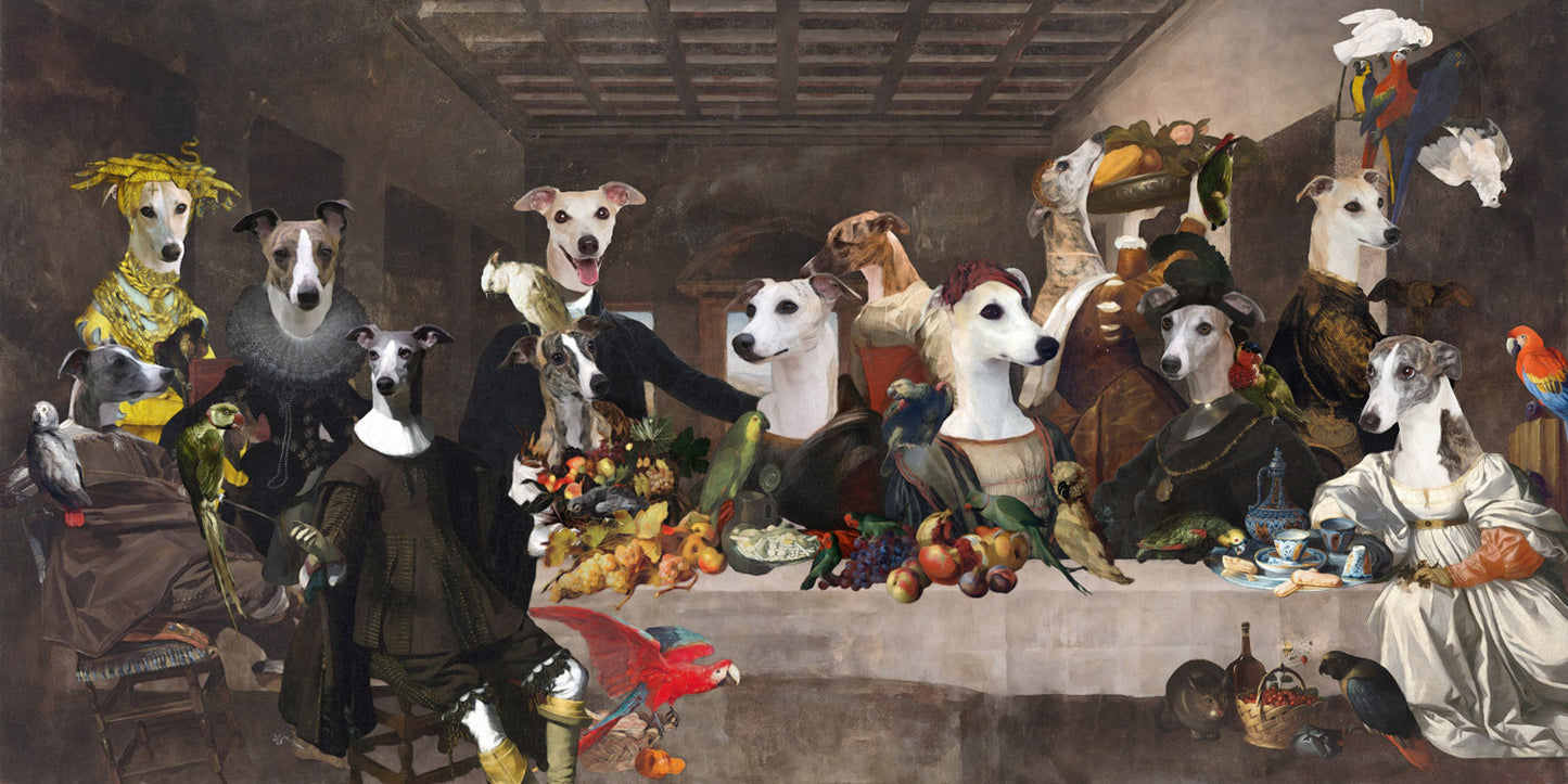 Whippets Last Supper Renaissance Dog Painting