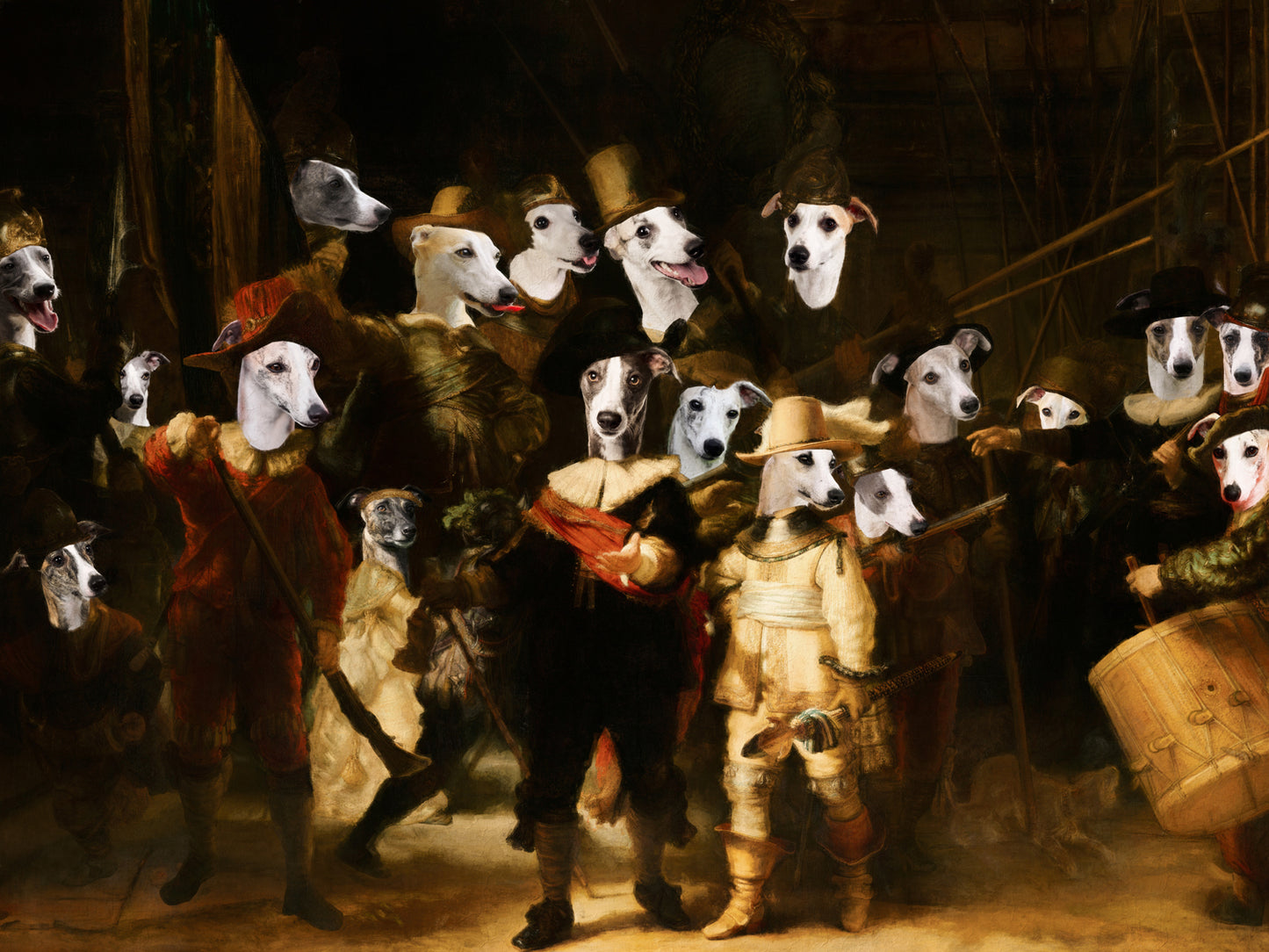 The Night Watch Rembrandt van Whippet Dog Style Art Renaissance Masterpiece