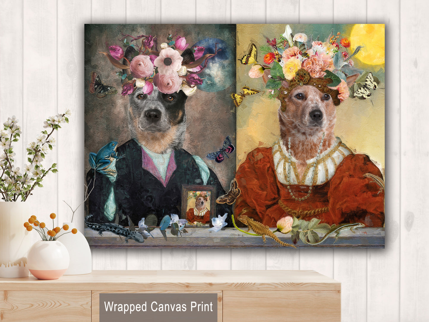 Moon Gentleman Blue Heeler and Sun Lady Red Heeler Couple Art