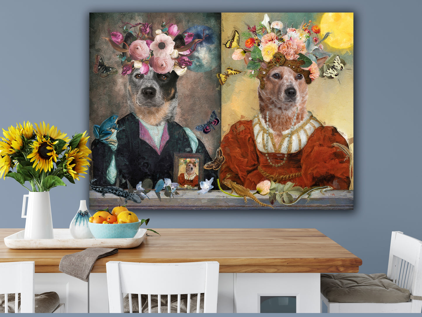 Moon Gentleman Blue Heeler and Sun Lady Red Heeler Couple Art