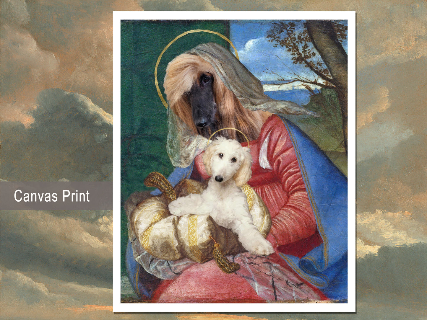 Bache Madonna Lévrier Afghan et Chiot Chien Renaissance
