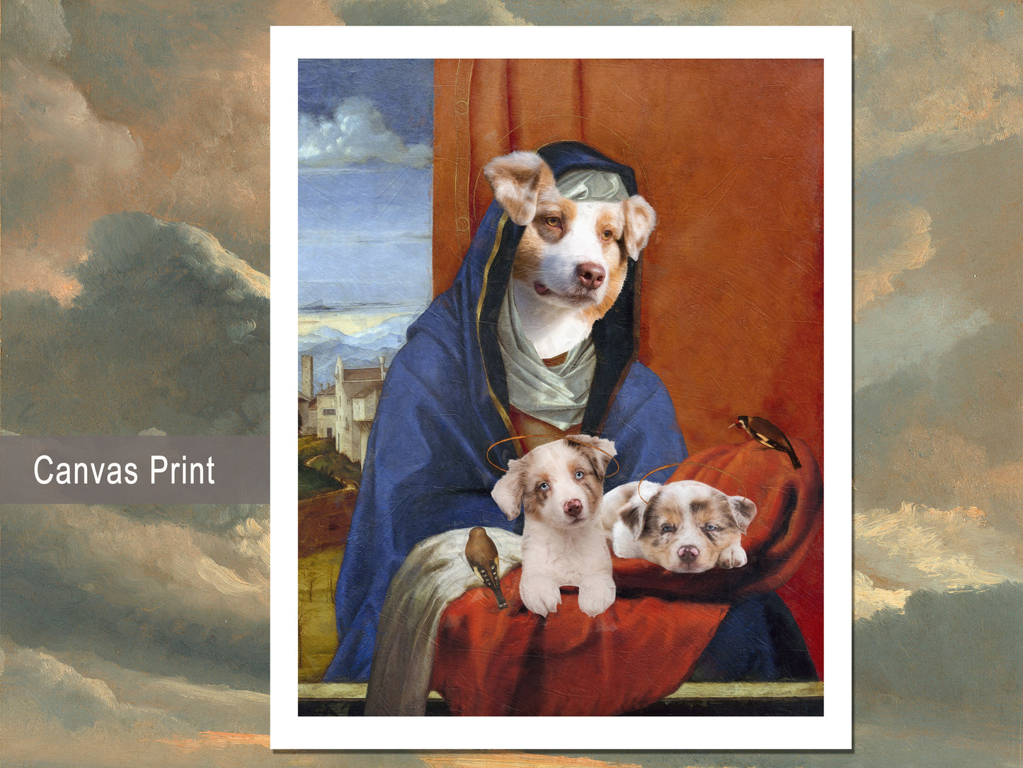Sixtine Madonna Akita américain et chiot avec chérubins