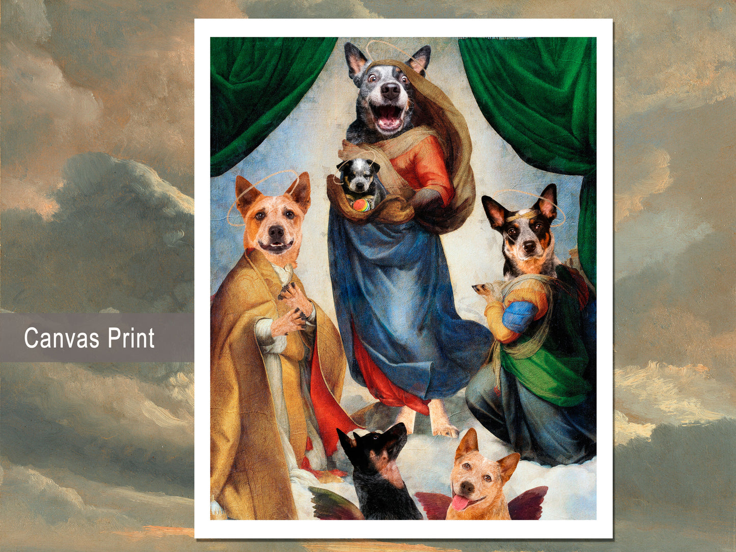 Sixtine Madonna Akita américain et chiot avec chérubins