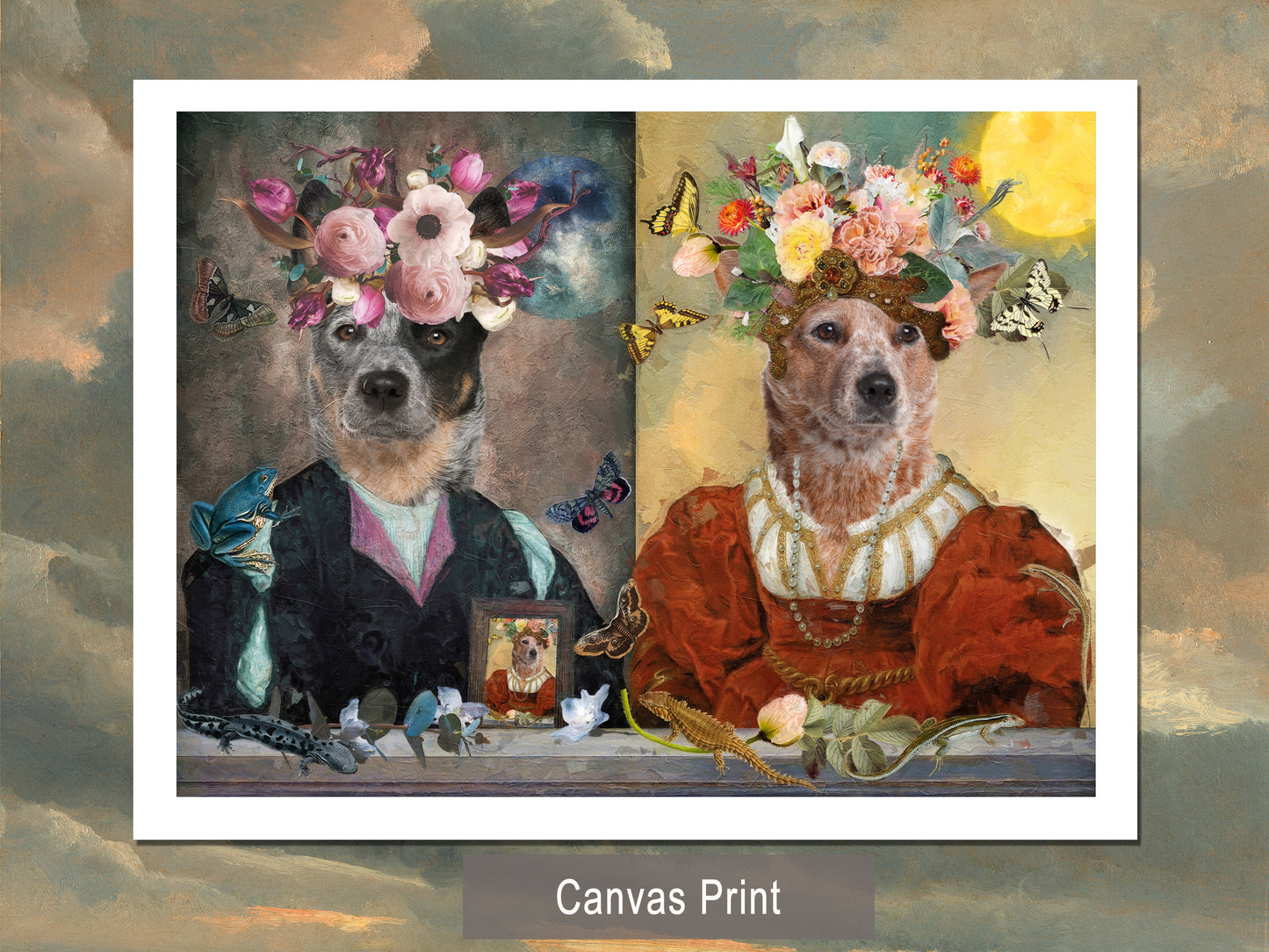 Moon Gentleman Blue Heeler and Sun Lady Red Heeler Couple Art