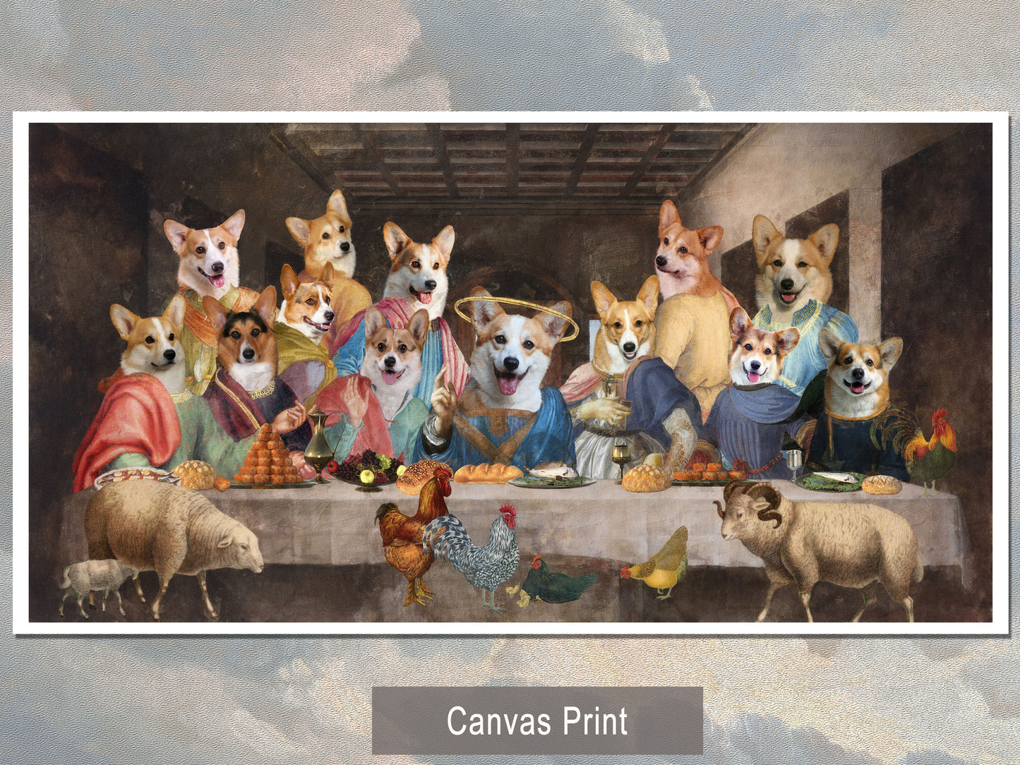 Pembroke Welsh Corgi Last Supper Renaissance Dog Painting
