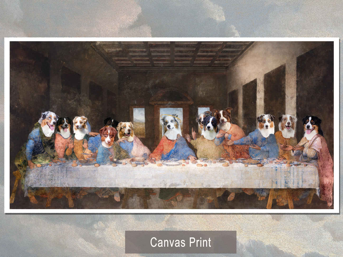Australian Shepherd Last Supper Renaissance Dog Painting