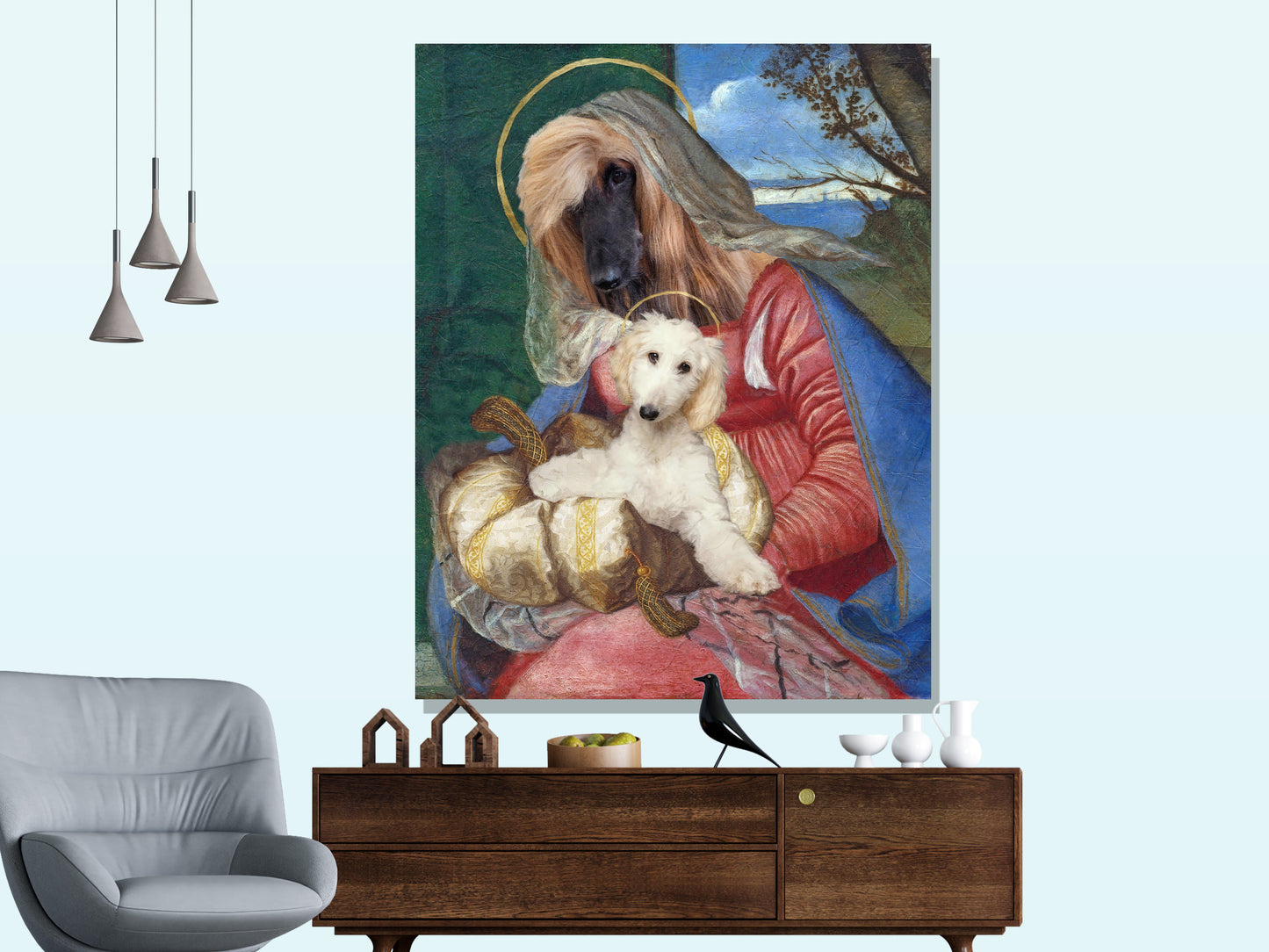 Bache Madonna Lévrier Afghan et Chiot Chien Renaissance