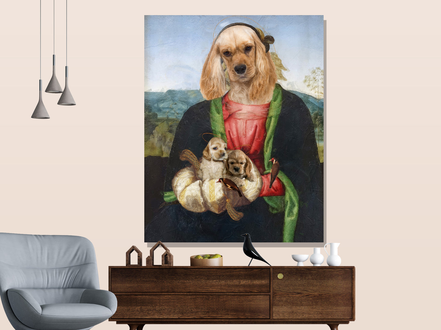 Red Madonna American Cocker Spaniel and Puppies