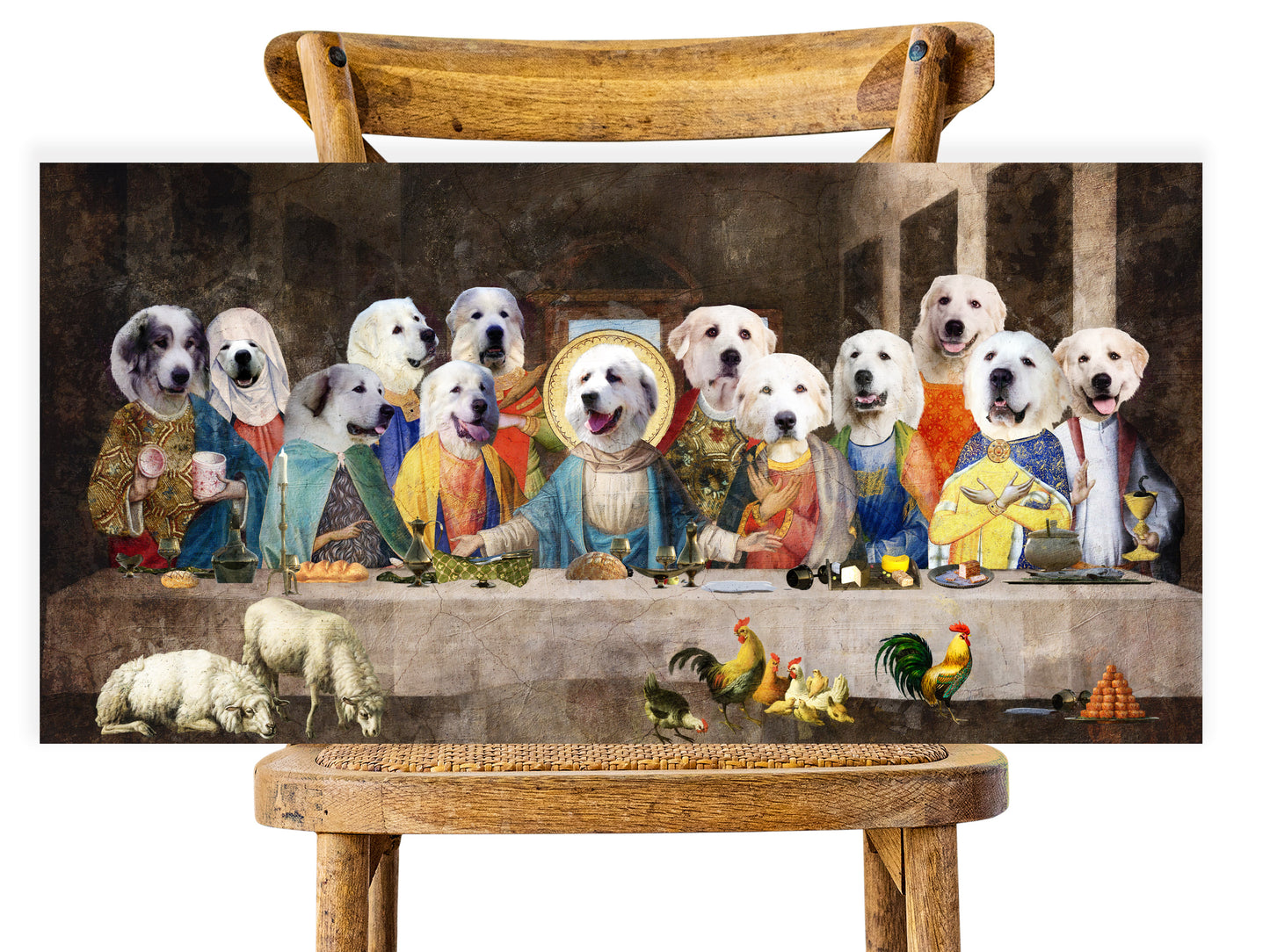 Great Pyrenees Last Supper Renaissance Dog Painting