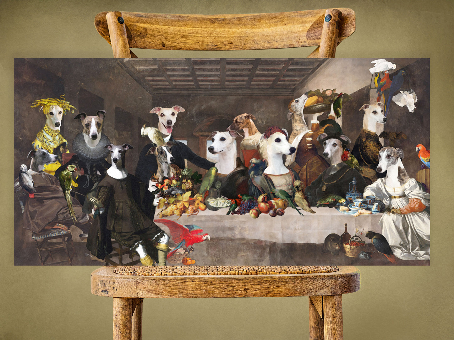 Whippets Last Supper Renaissance Dog Painting