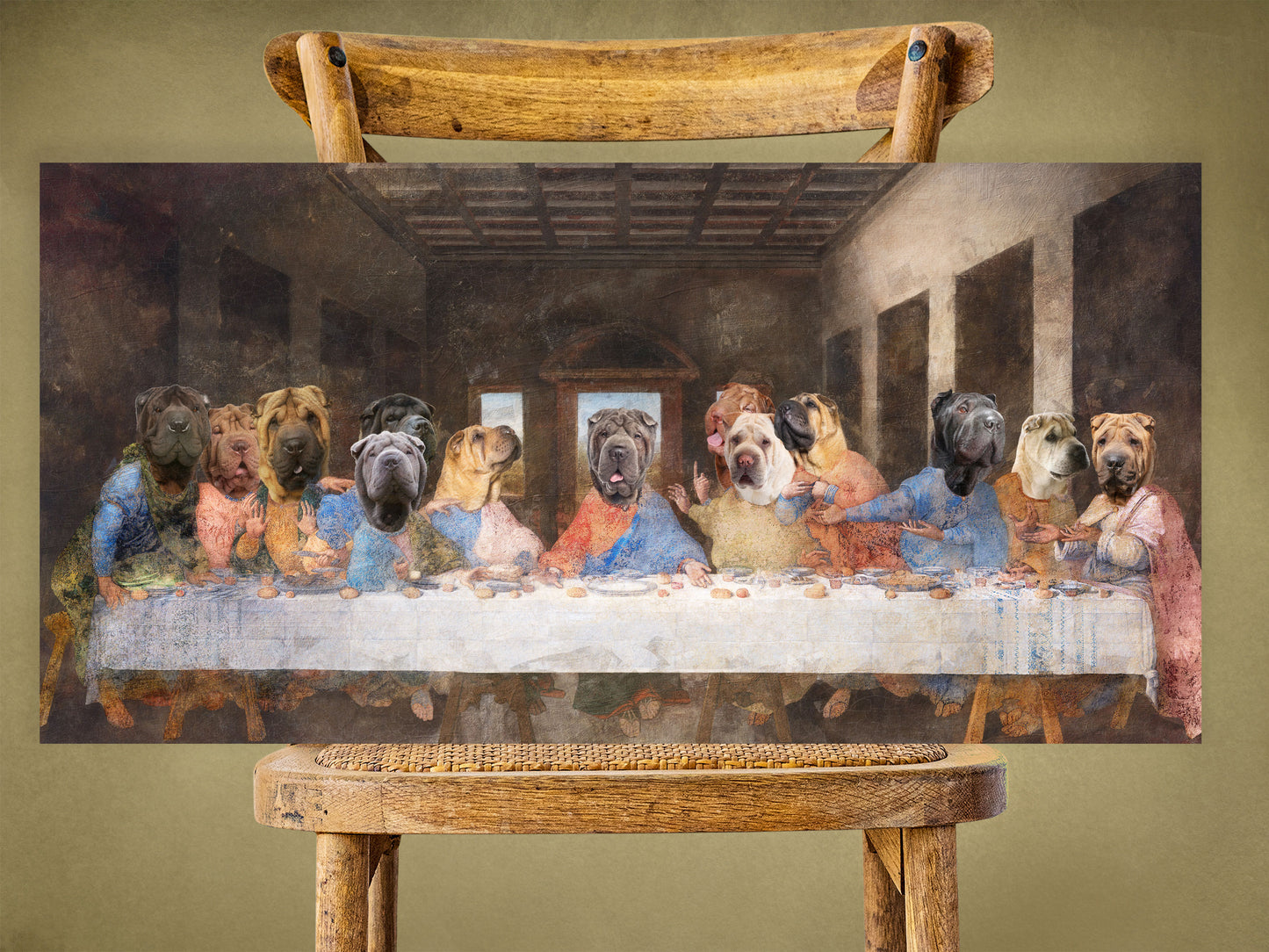 Shar Pei Last Supper Renaissance Dog Painting