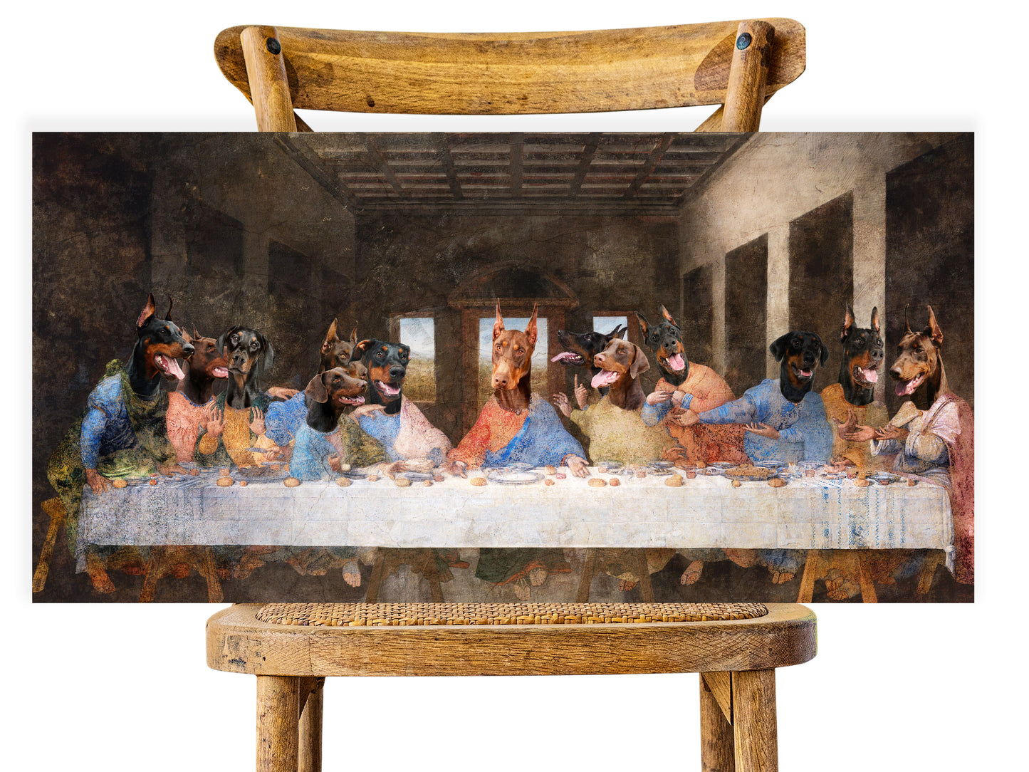 Doberman Pinscher Last Supper Renaissance Masterpiece Dog
