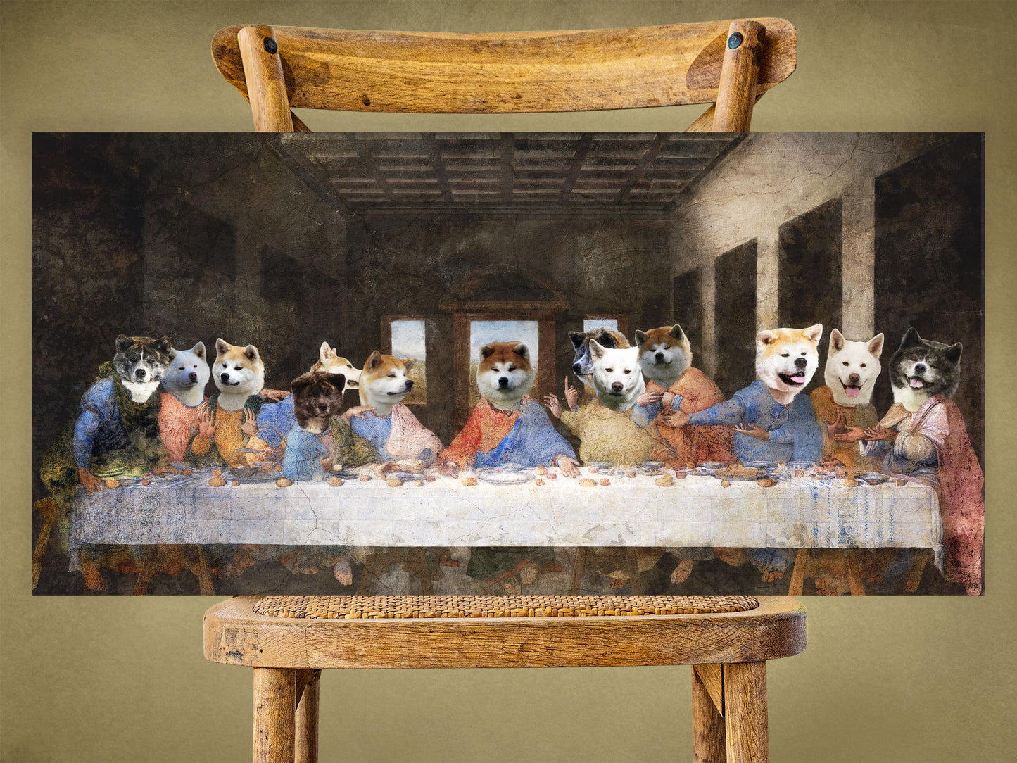 Akita Inu Last Supper Renaissance Dog Painting