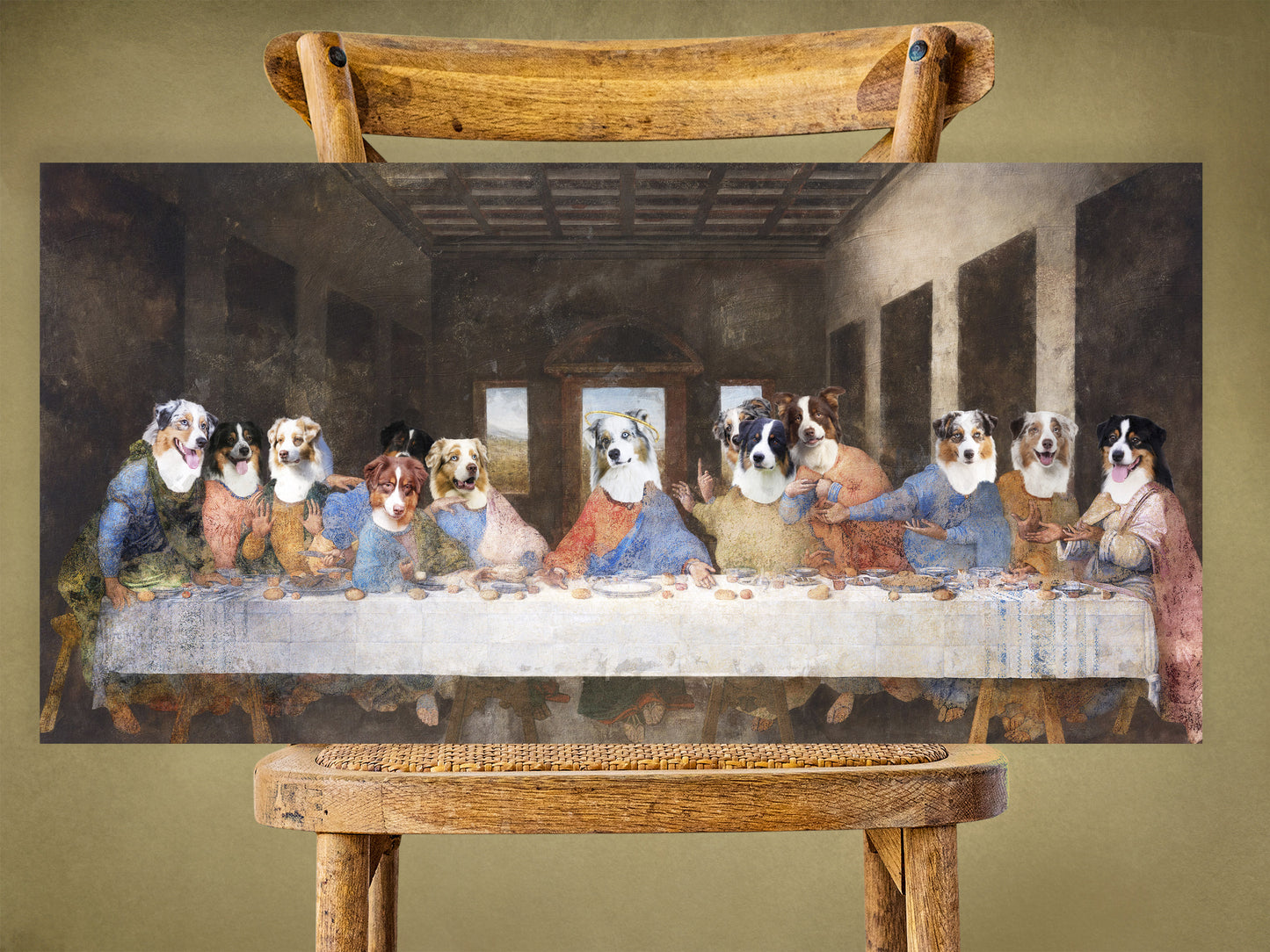 Australian Shepherd Last Supper Renaissance Dog Painting