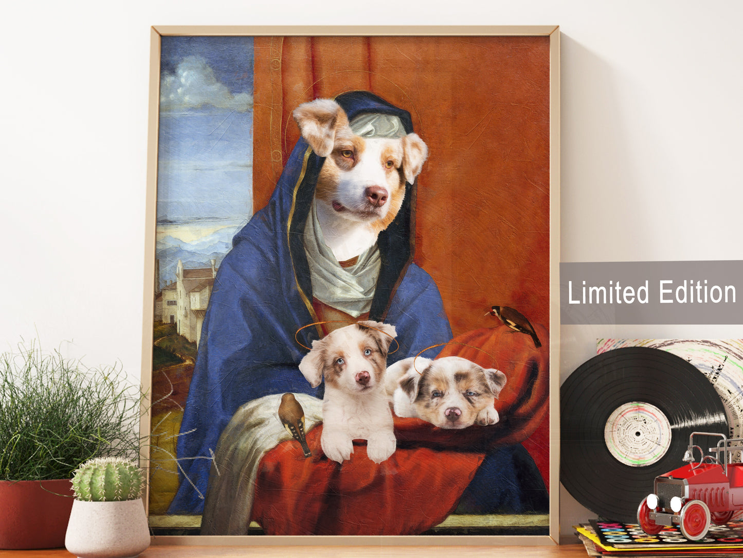 Sixtine Madonna Akita américain et chiot avec chérubins