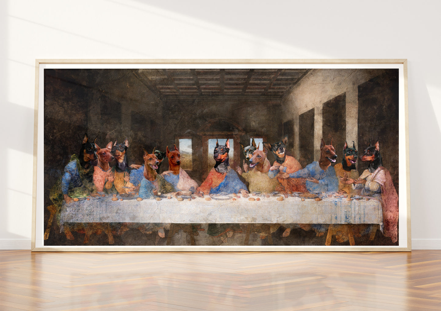 Miniature Pinscher Last Supper Renaissance Dog Painting