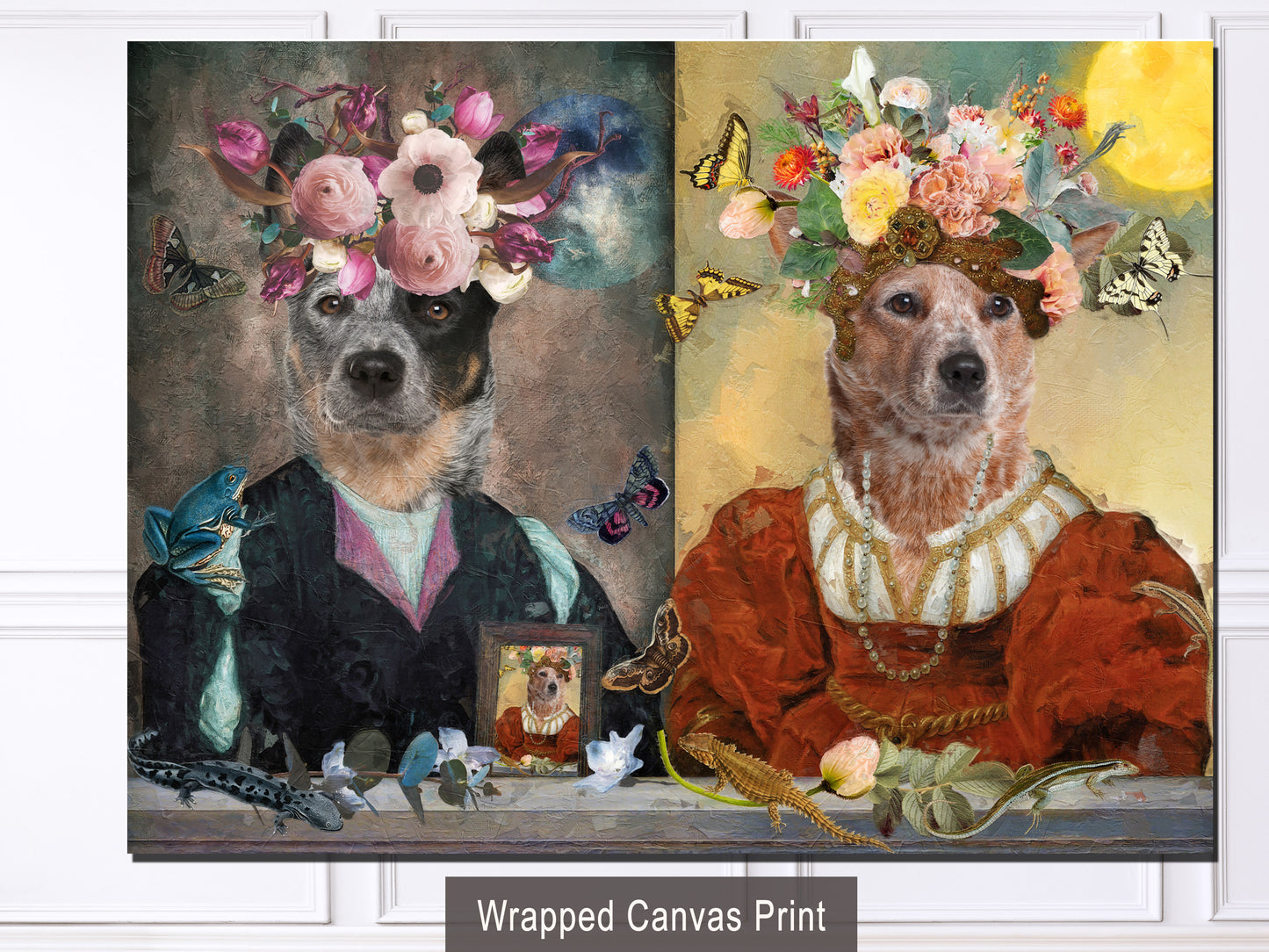 Moon Gentleman Blue Heeler and Sun Lady Red Heeler Couple Art