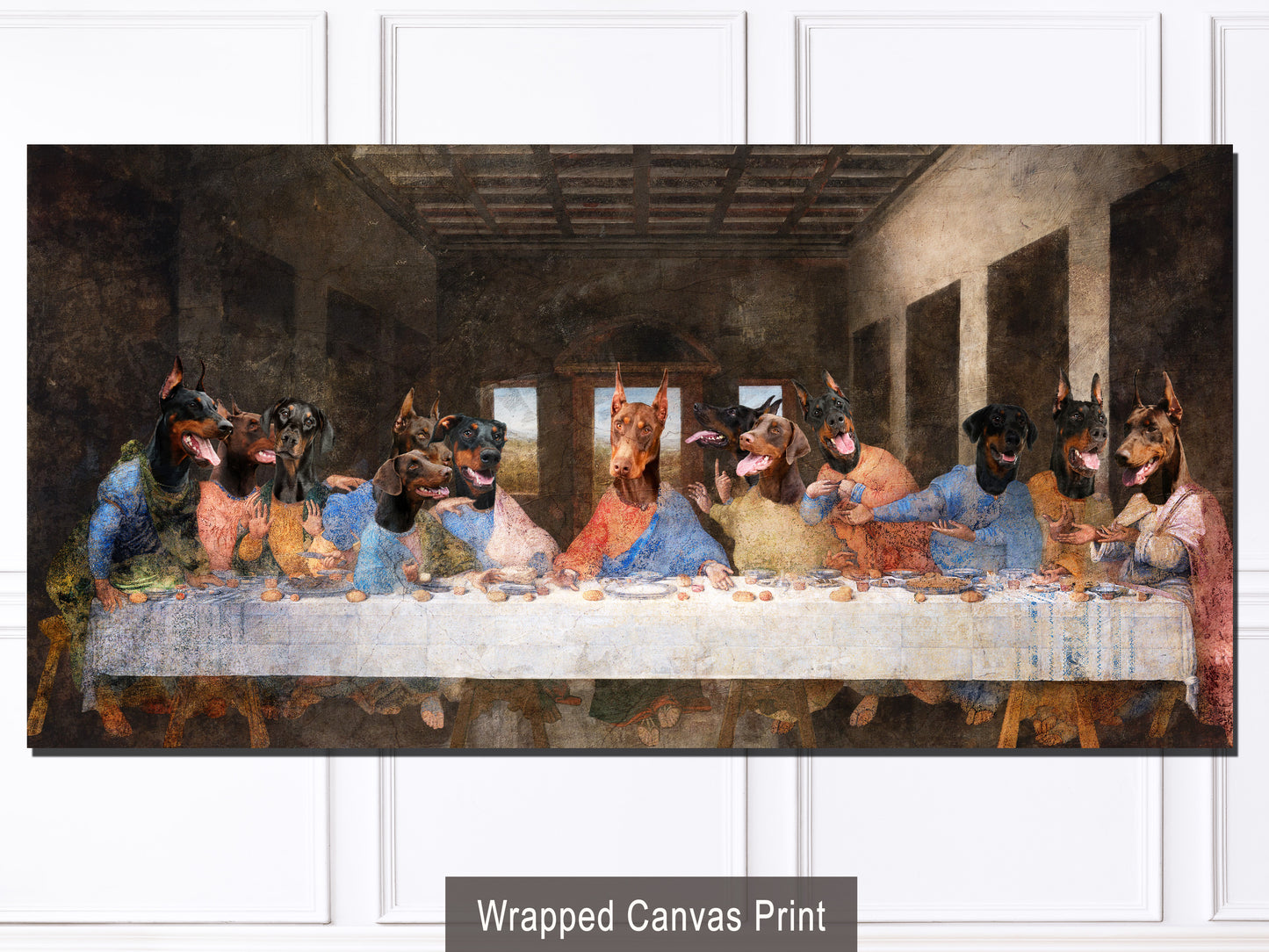 Doberman Pinscher Last Supper Renaissance Masterpiece Dog
