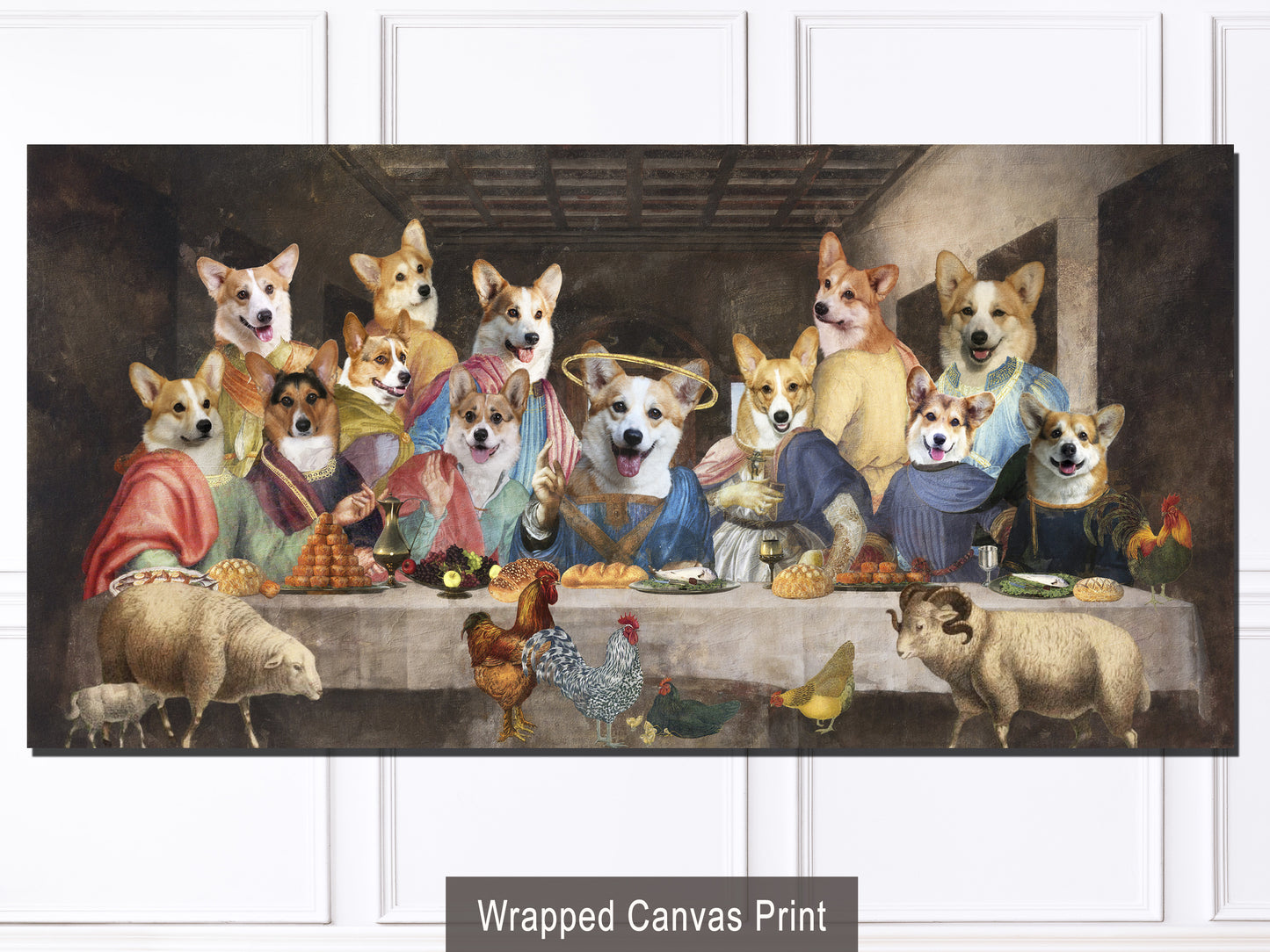 Pembroke Welsh Corgi Last Supper Renaissance Dog Painting