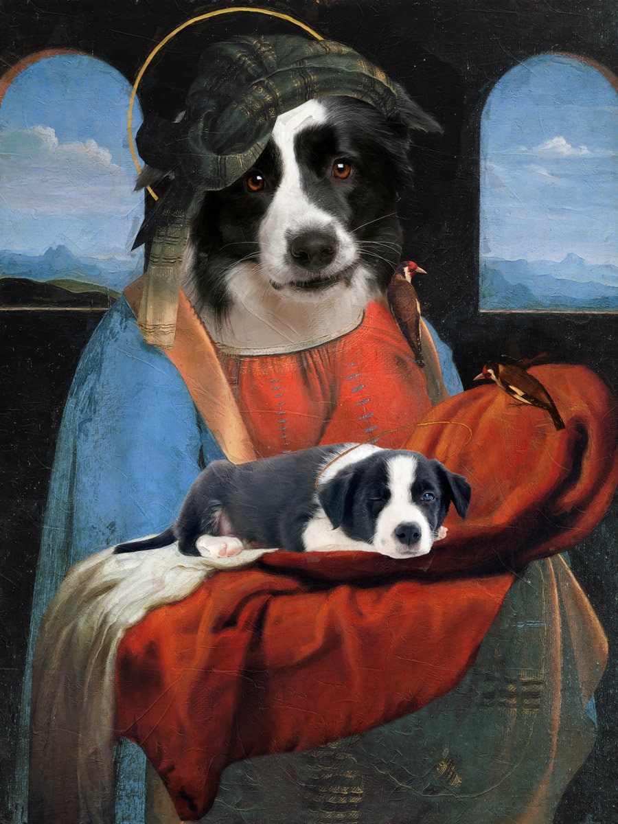 Madonna Litta Border Collie and with Angel Diptych