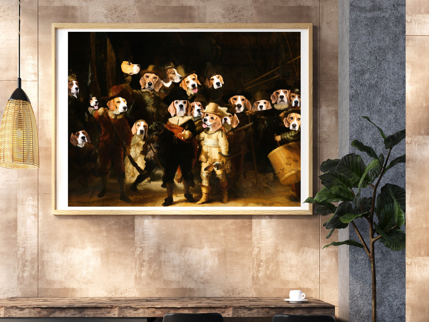 The Night Watch Rembrandt van Beagle Dog Style Art Renaissance Masterpiece