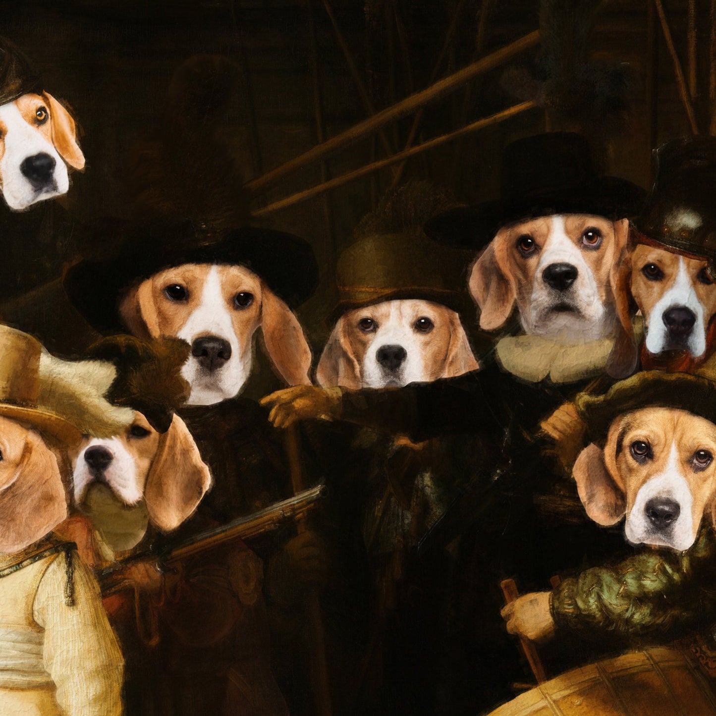The Night Watch Rembrandt van Beagle Dog Style Art Renaissance Masterpiece