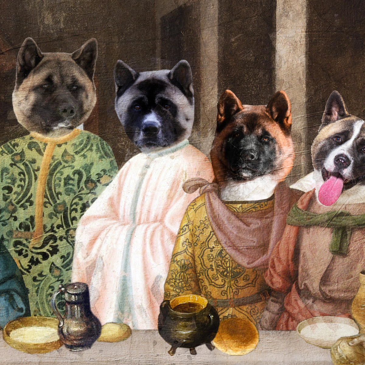 American Akita Last Supper Renaissance Dog Painting
