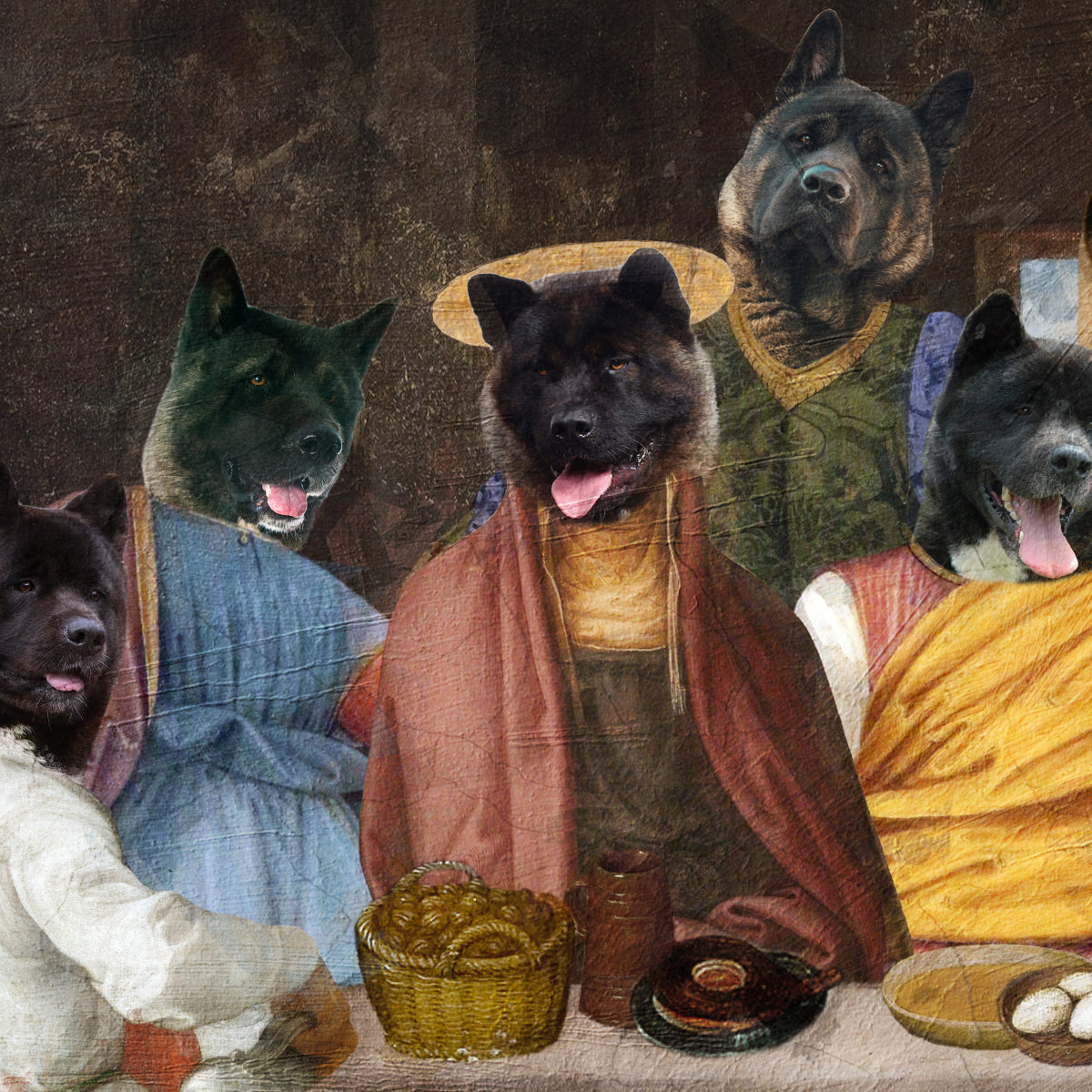 American Akita Last Supper Renaissance Dog Painting