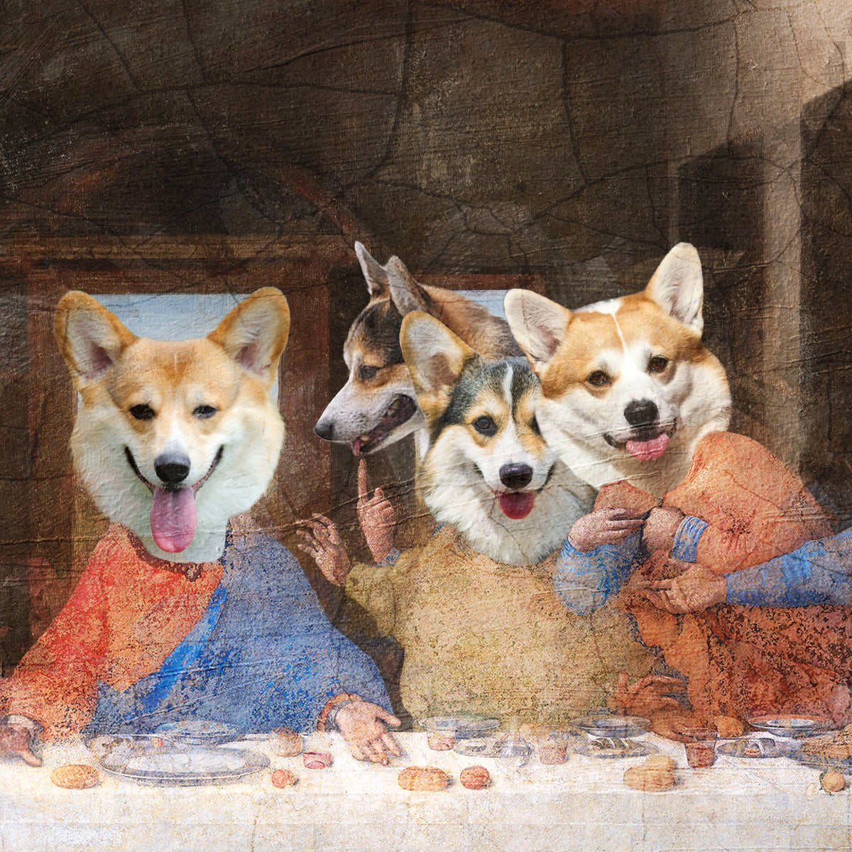 Pembroke Welsh Corgi Dog Art Last Supper Renaissance Painting