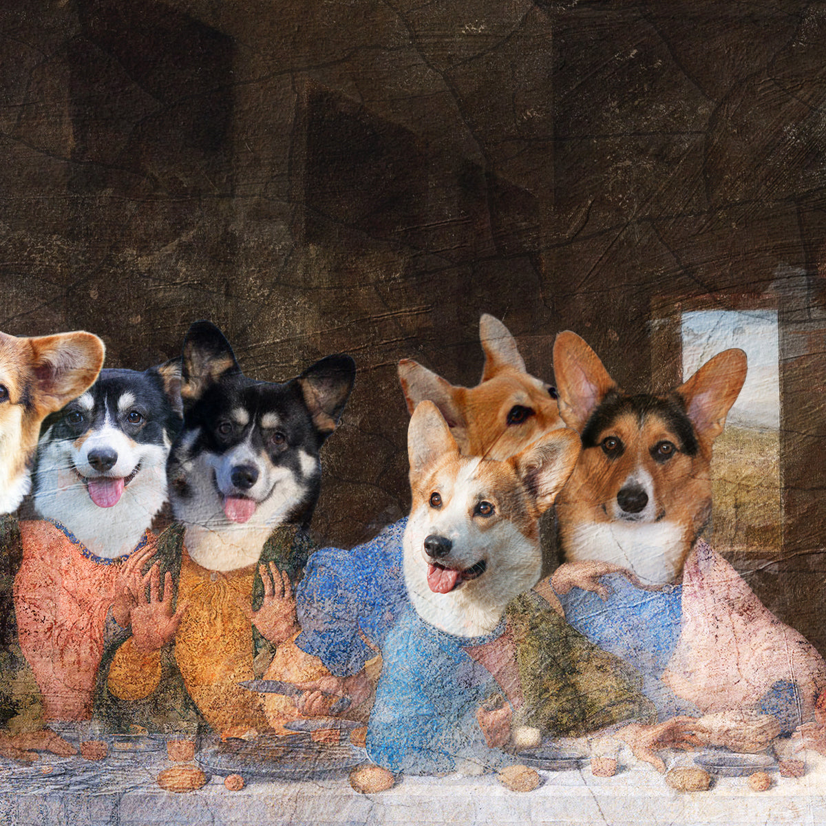 Pembroke Welsh Corgi Dog Art Last Supper Renaissance Painting