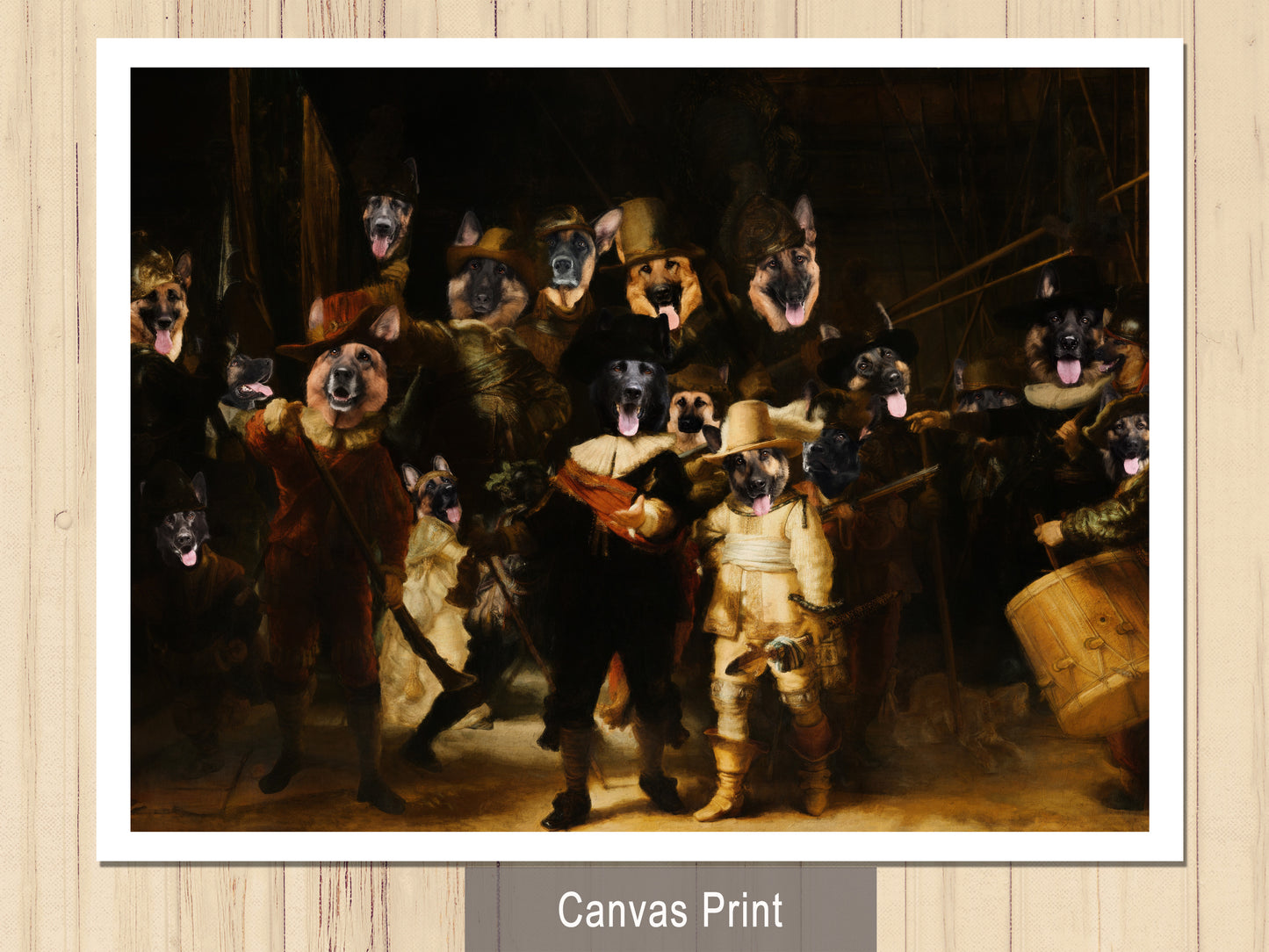 The Night Watch Rembrandt van German Shepherd Dog Style Art Renaissance Masterpiece
