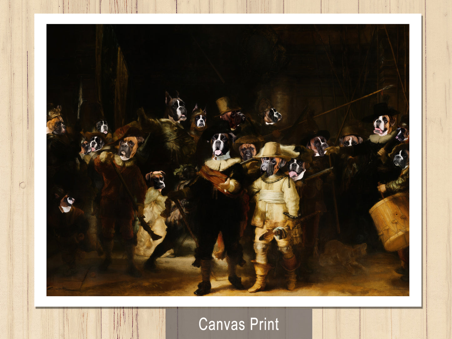 The Night Watch Rembrandt van Boxer Dog Style Art Renaissance Masterpiece