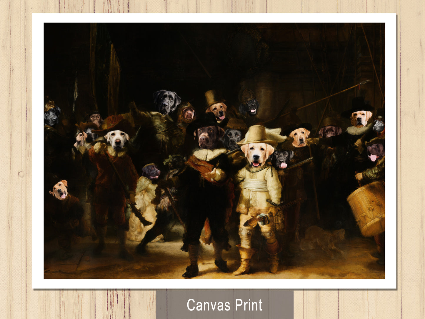 The Night Watch Rembrandt van Labrador Retriever Dog Style Art Renaissance Masterpiece