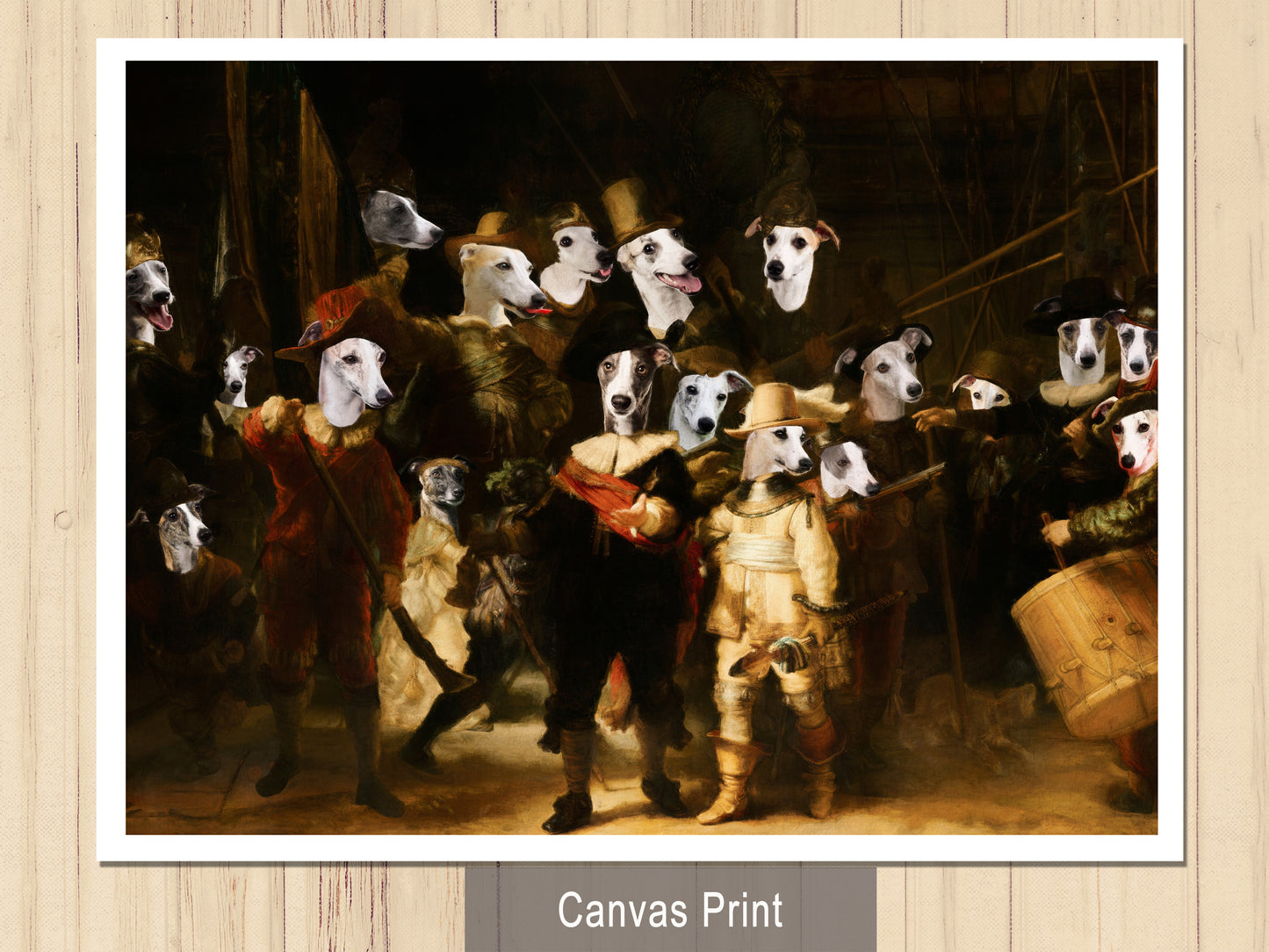 The Night Watch Rembrandt van Whippet Dog Style Art Renaissance Masterpiece