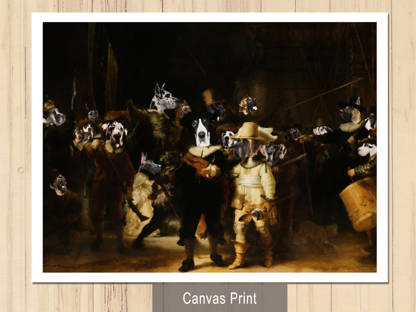 The Night Watch Rembrandt van Great Dane Dog Style Art Renaissance Masterpiece