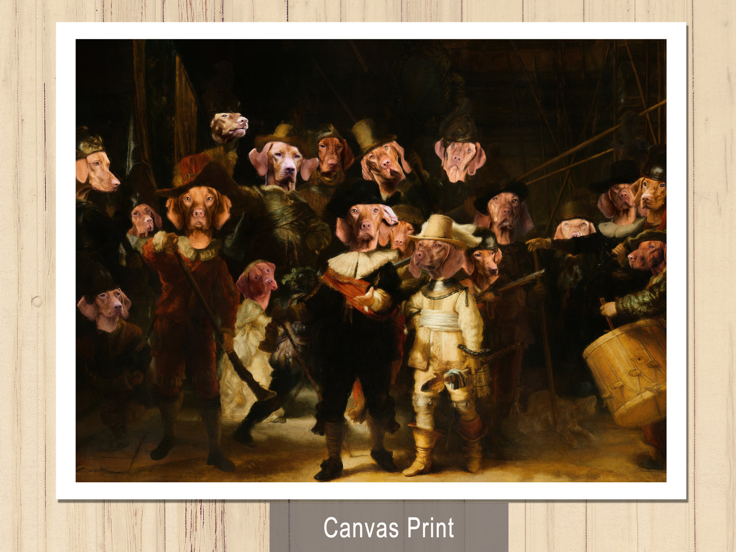 The Night Watch Rembrandt van Vizsla Dog Style Art Renaissance Masterpiece
