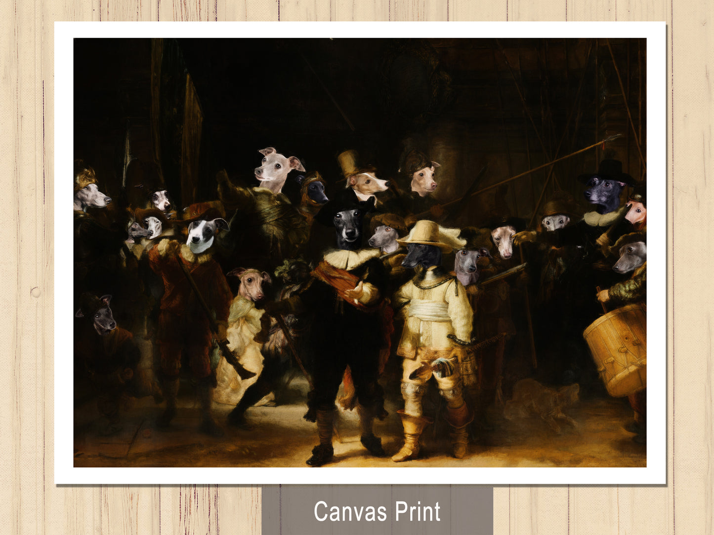 The Night Watch Rembrandt van Italian Greyhound Dog Style Art Renaissance Masterpiece