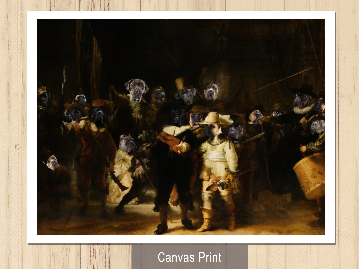 The Night Watch Rembrandt van Cane Corso Dog Style Art Renaissance Masterpiece