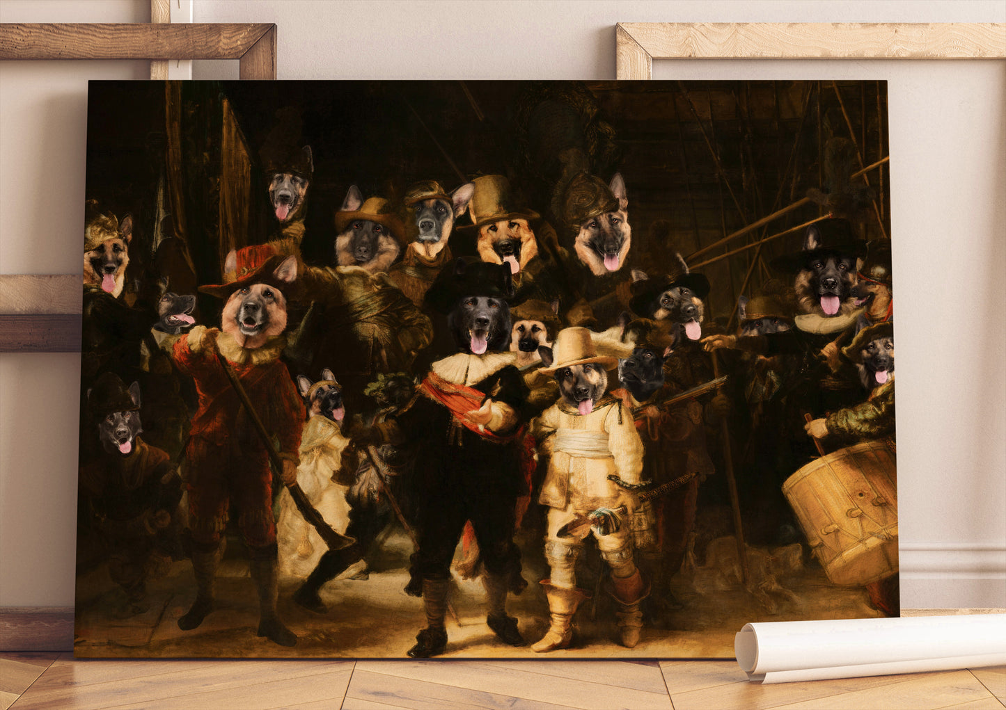 The Night Watch Rembrandt van German Shepherd Dog Style Art Renaissance Masterpiece