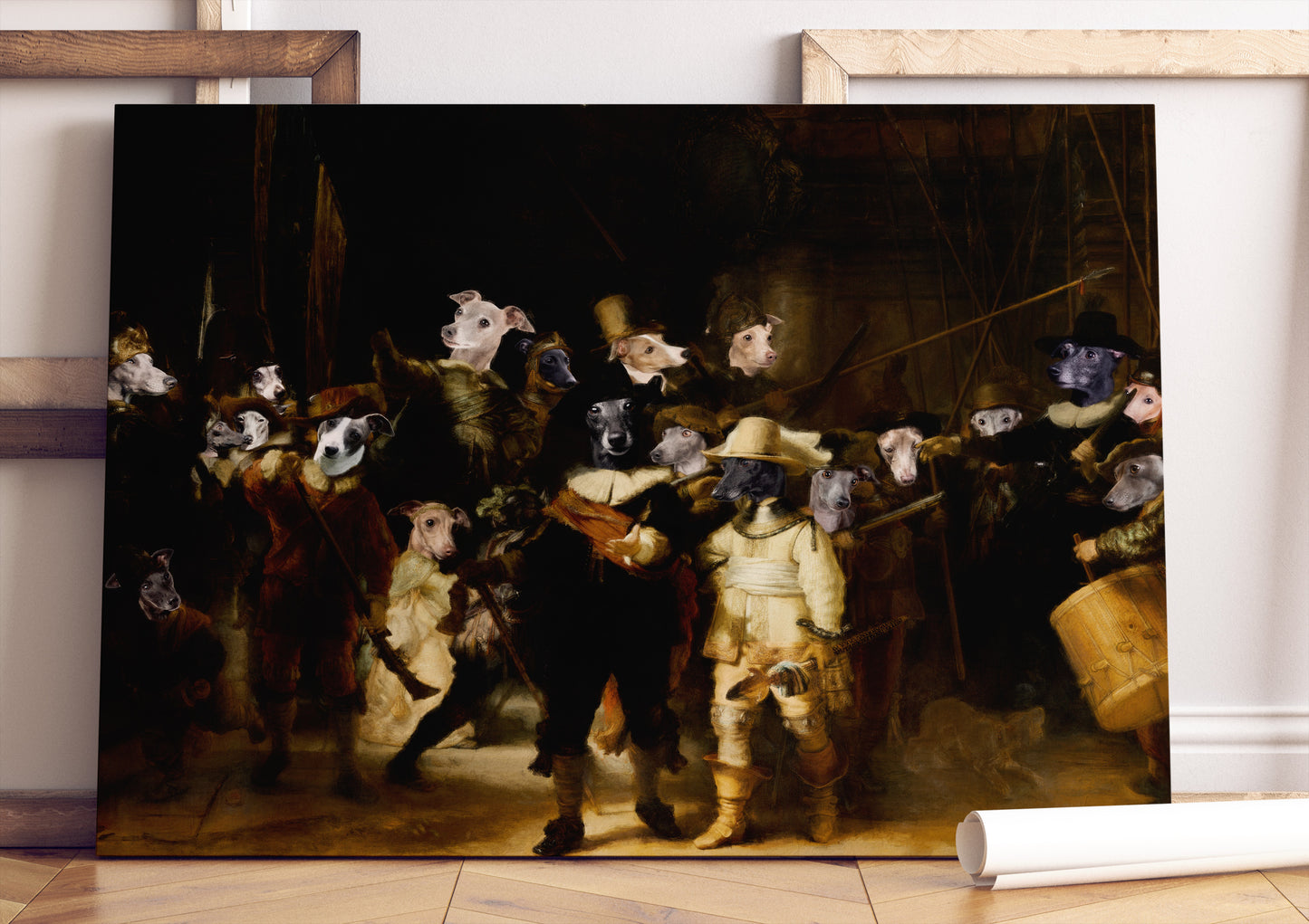 The Night Watch Rembrandt van Italian Greyhound Dog Style Art Renaissance Masterpiece