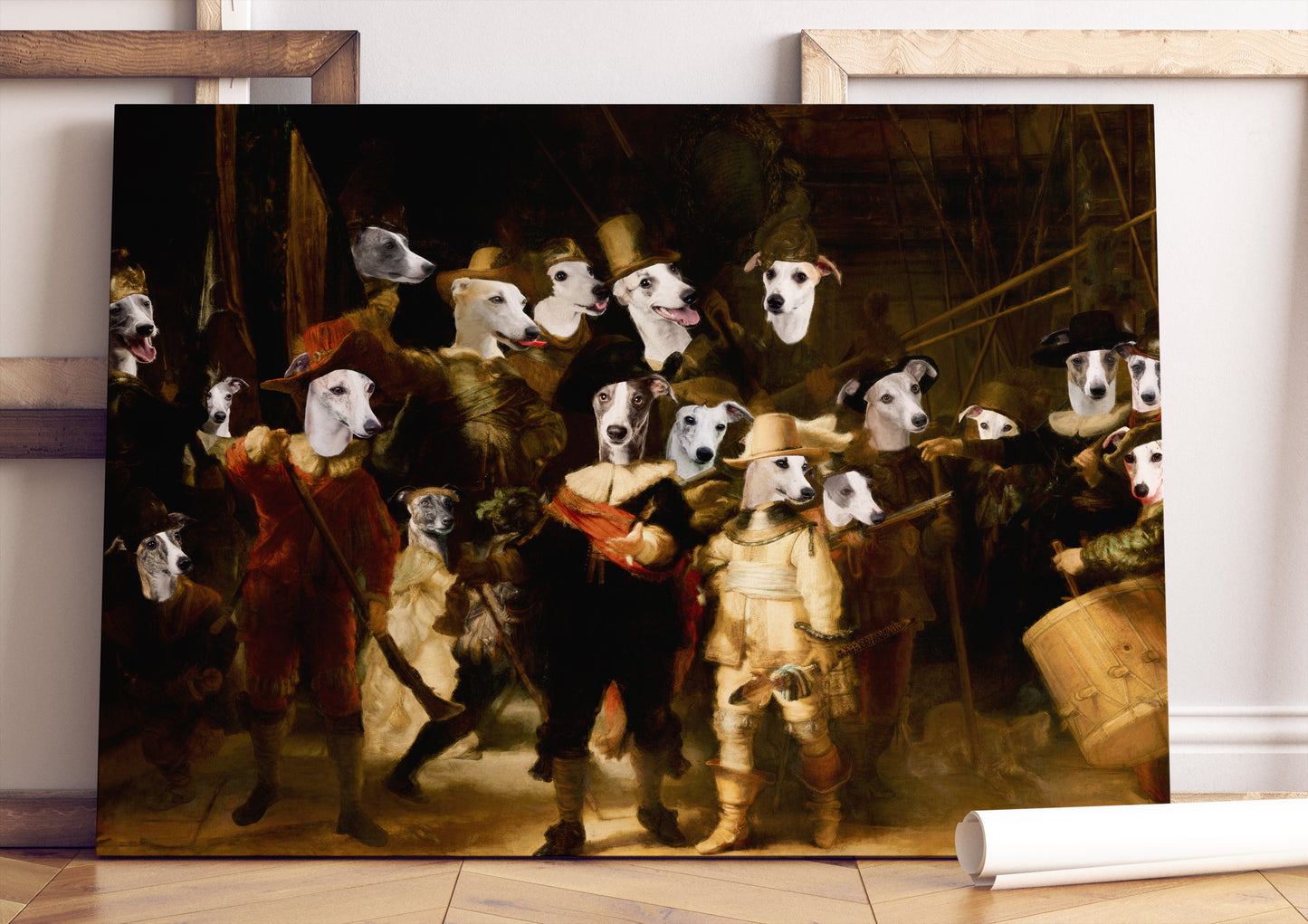 The Night Watch Rembrandt van Whippet Dog Style Art Renaissance Masterpiece