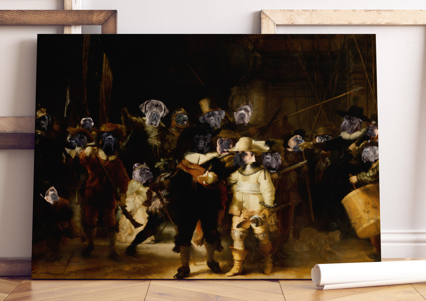 The Night Watch Rembrandt van Cane Corso Dog Style Art Renaissance Masterpiece