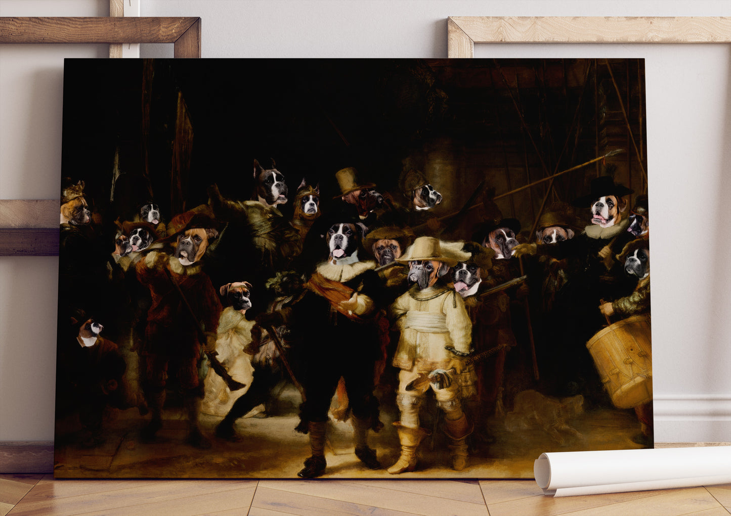 The Night Watch Rembrandt van Boxer Dog Style Art Renaissance Masterpiece