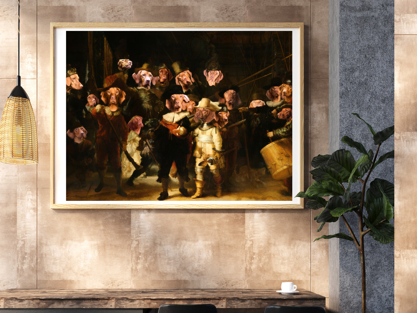The Night Watch Rembrandt van Vizsla Dog Style Art Renaissance Masterpiece