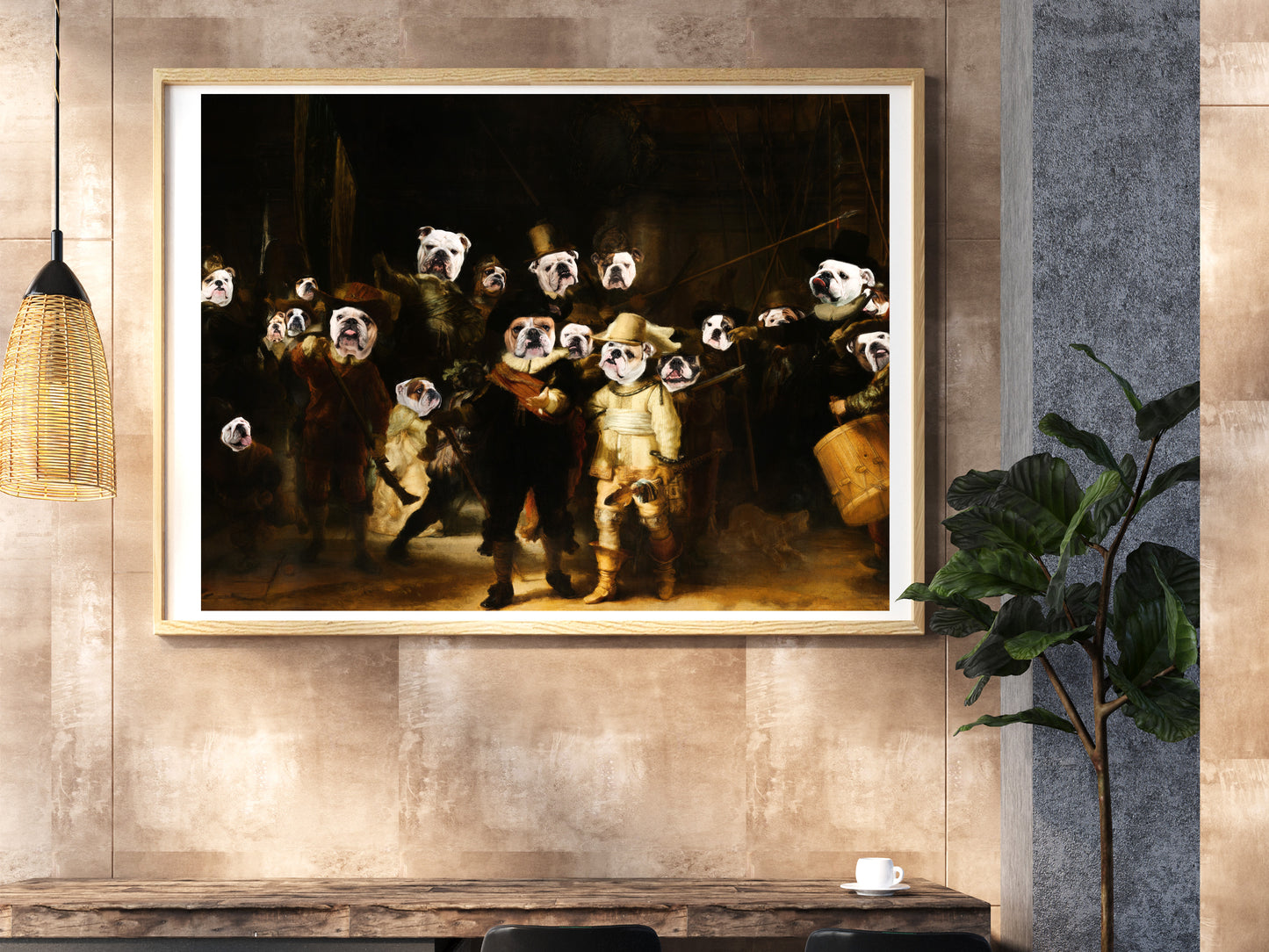 The Night Watch Rembrandt van English Bulldog Dog Style Art Renaissance Masterpiece