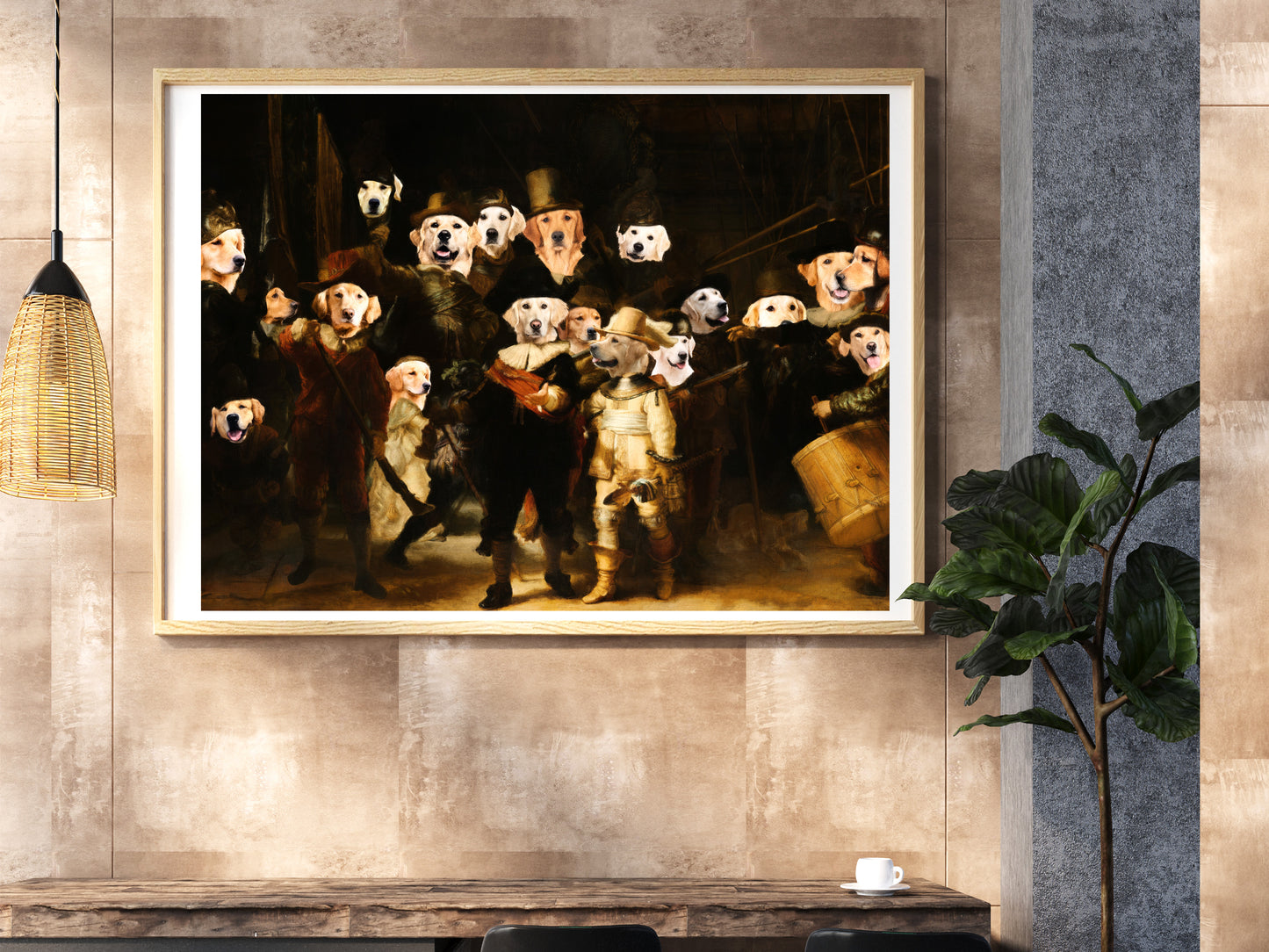 The Night Watch Rembrandt van Golden Retriever Dog Style Art Renaissance Masterpiece