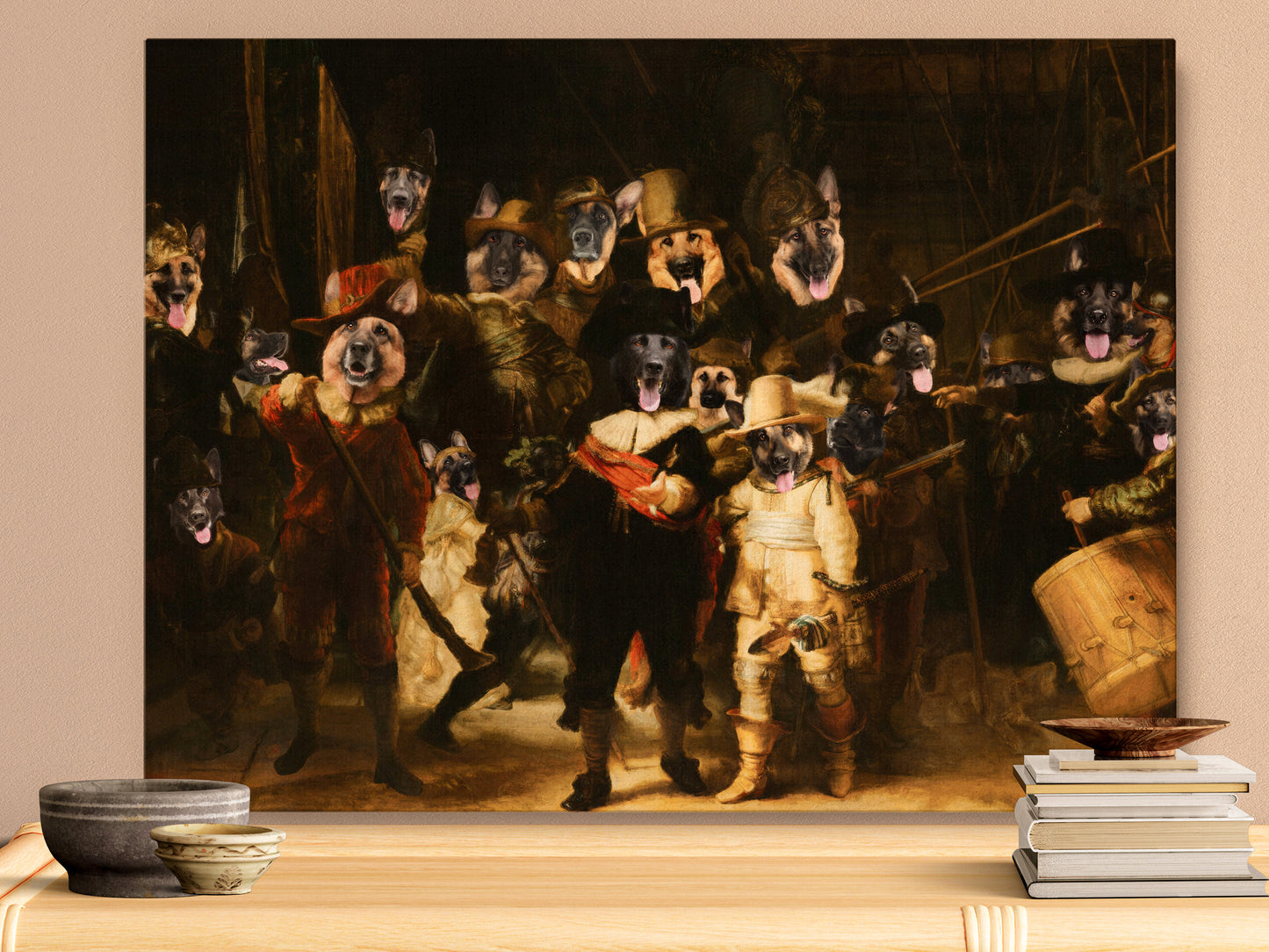 The Night Watch Rembrandt van German Shepherd Dog Style Art Renaissance Masterpiece