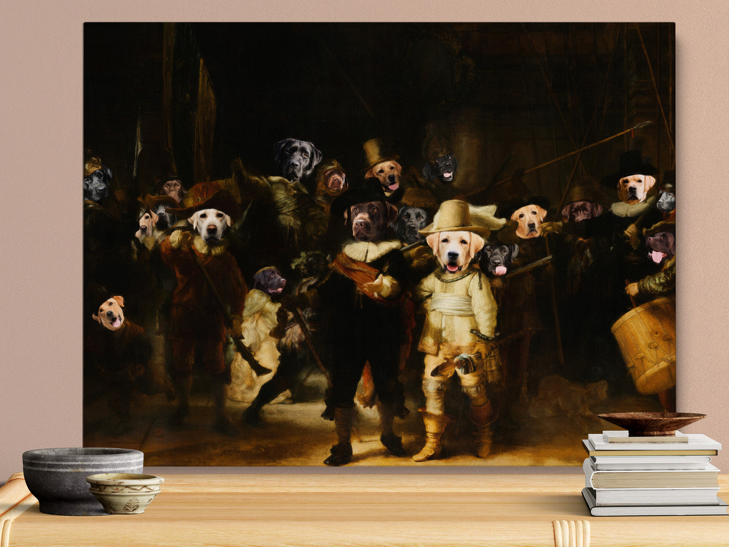 The Night Watch Rembrandt van Labrador Retriever Dog Style Art Renaissance Masterpiece
