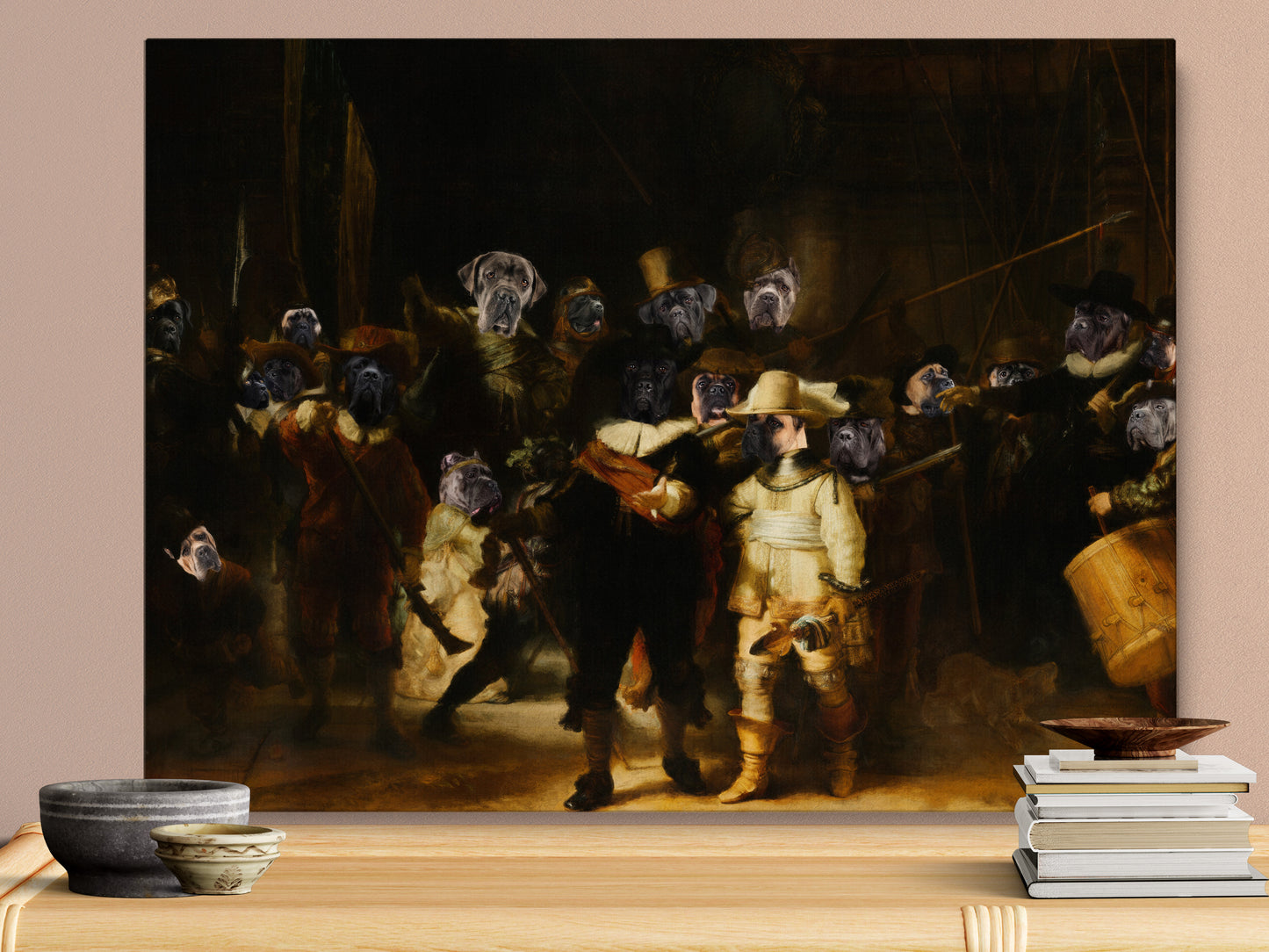 The Night Watch Rembrandt van Cane Corso Dog Style Art Renaissance Masterpiece
